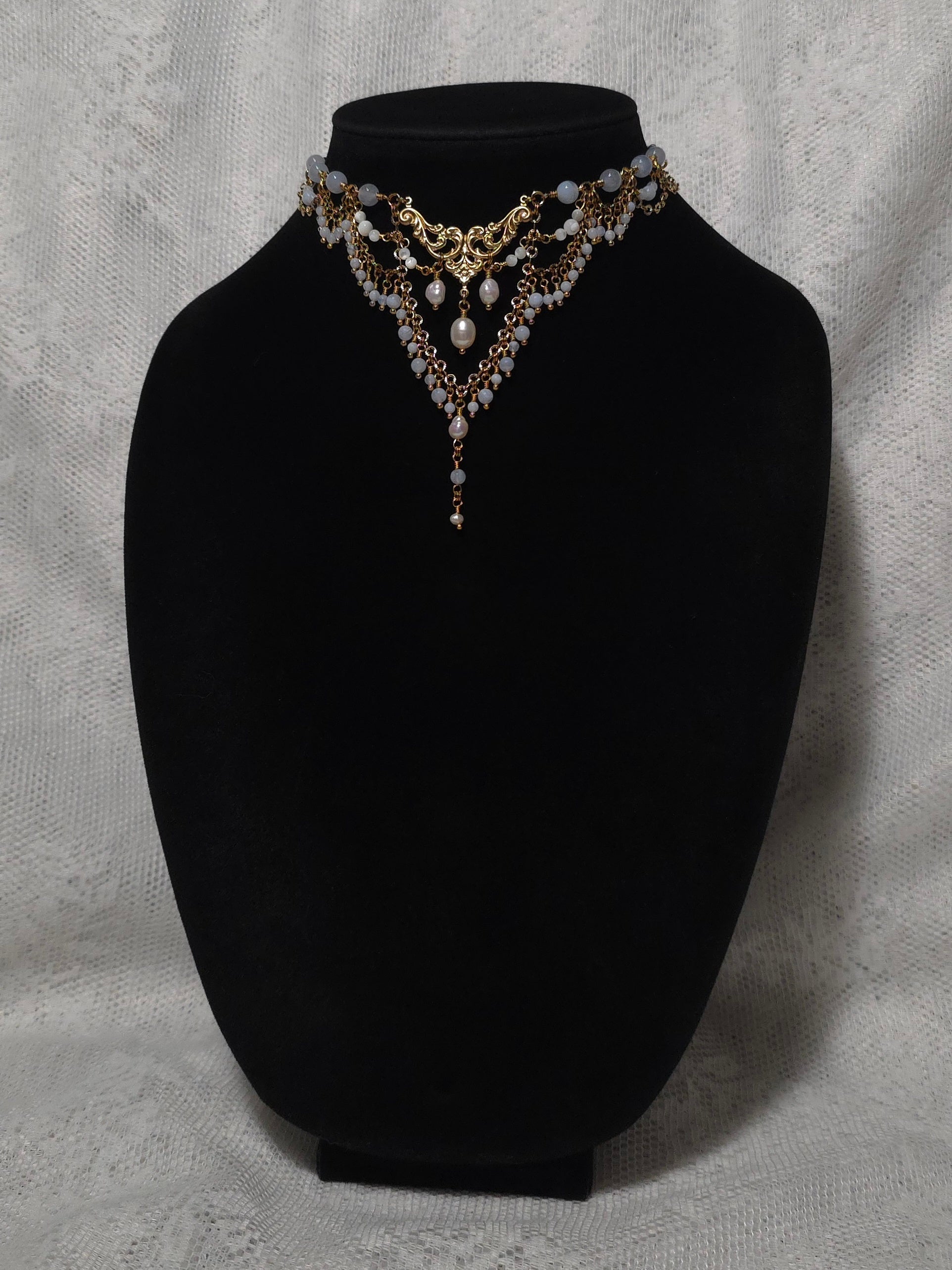 ENDLESS SEA | Gold & Blue Lace Agate Renaissance Inspired Statement Choker