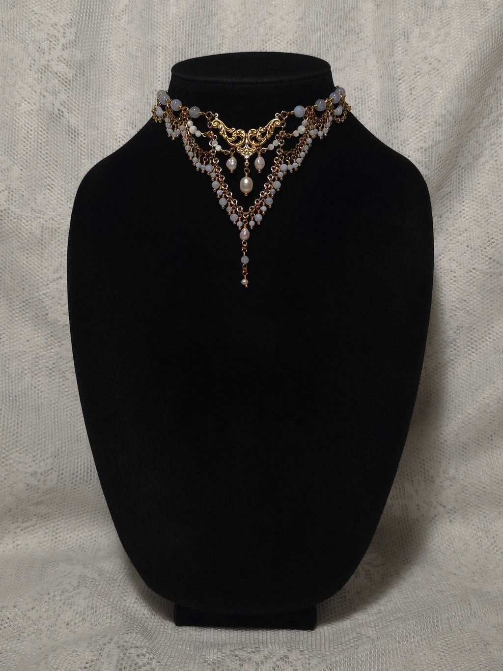 ENDLESS SEA | Gold & Blue Lace Agate Renaissance Inspired Statement Choker