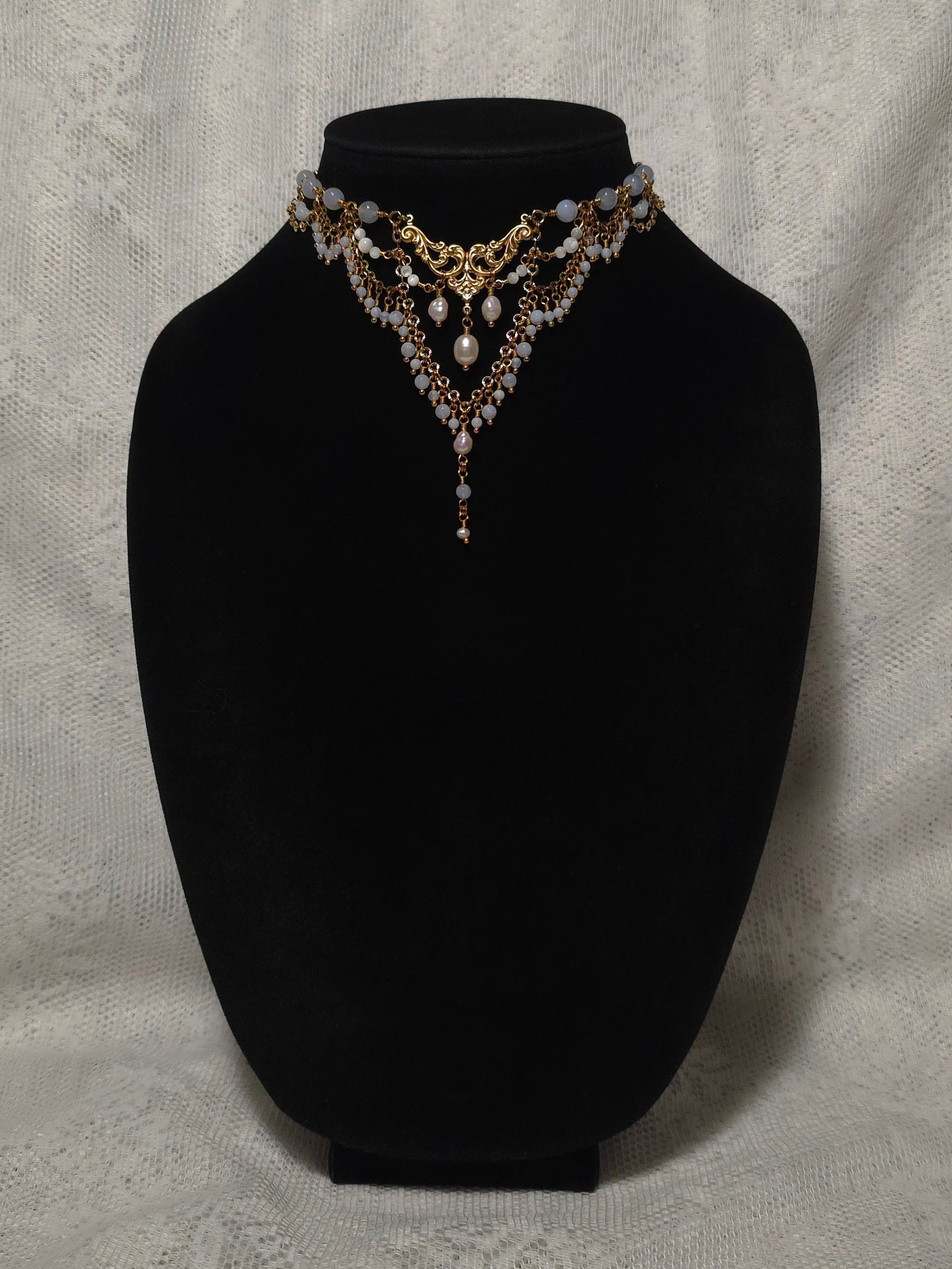 ENDLESS SEA | Gold & Blue Lace Agate Renaissance Inspired Statement Choker