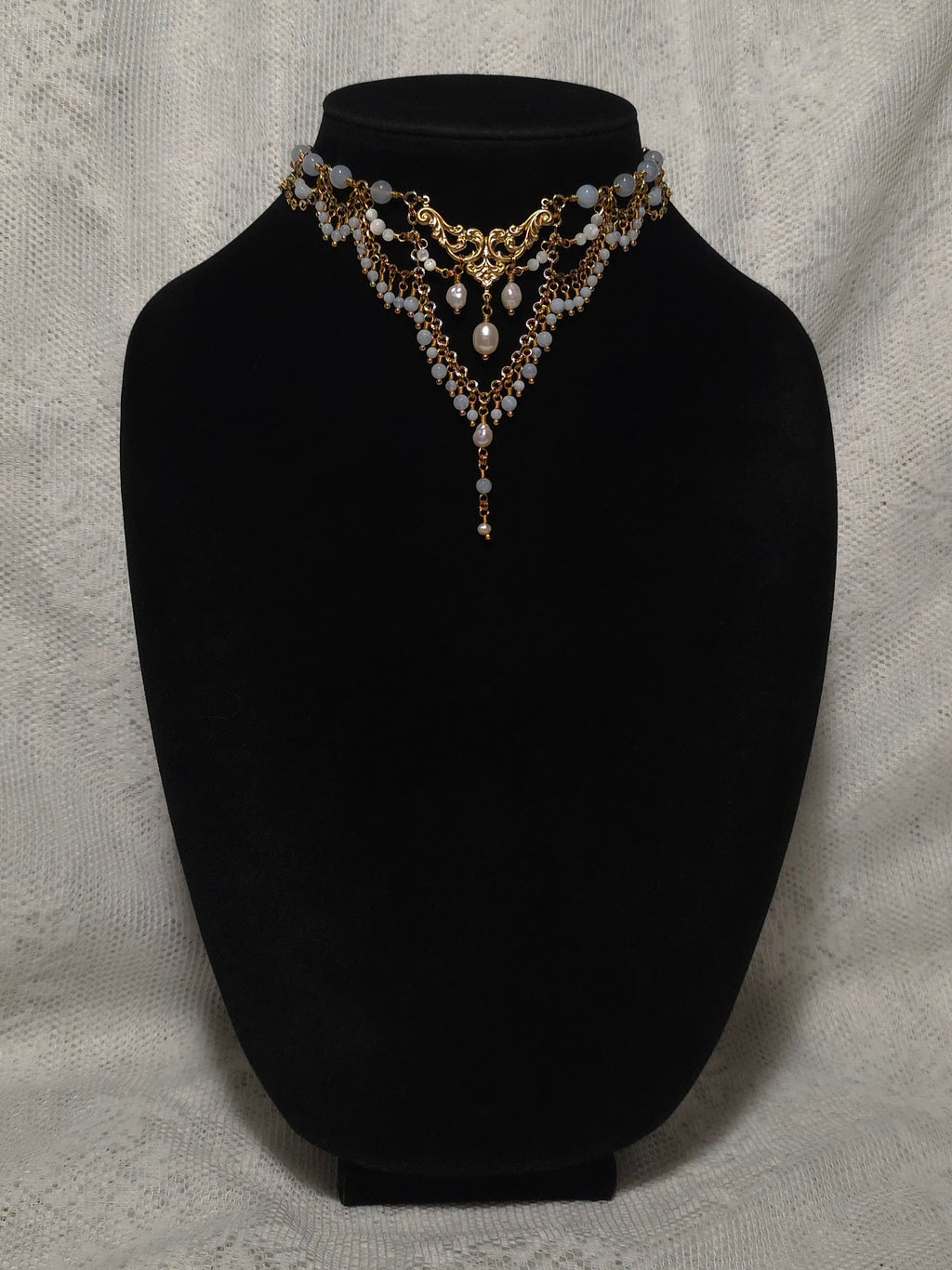 ENDLESS SEA | Gold & Blue Lace Agate Renaissance Inspired Statement Choker