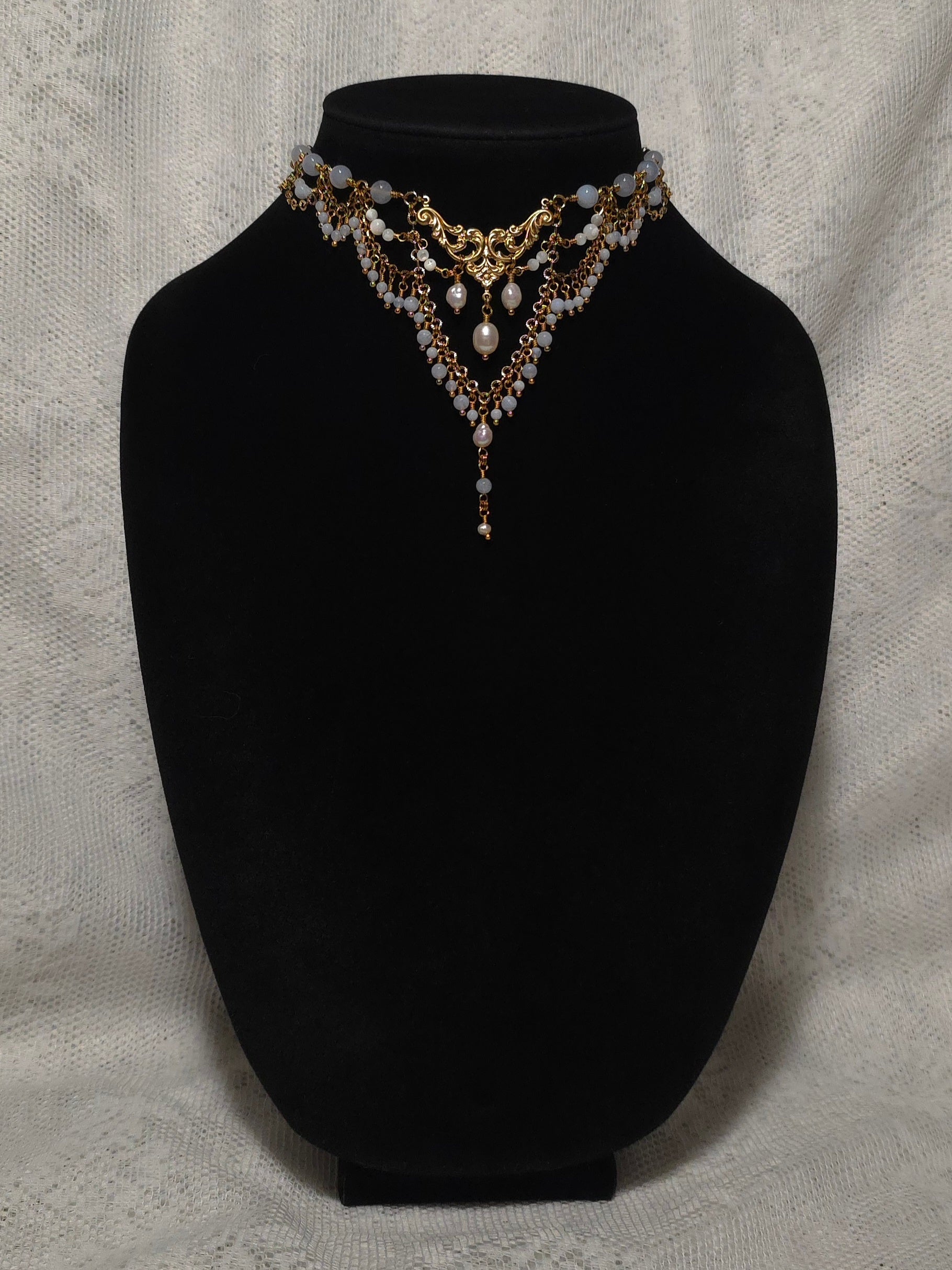 ENDLESS SEA | Gold & Blue Lace Agate Renaissance Inspired Statement Choker