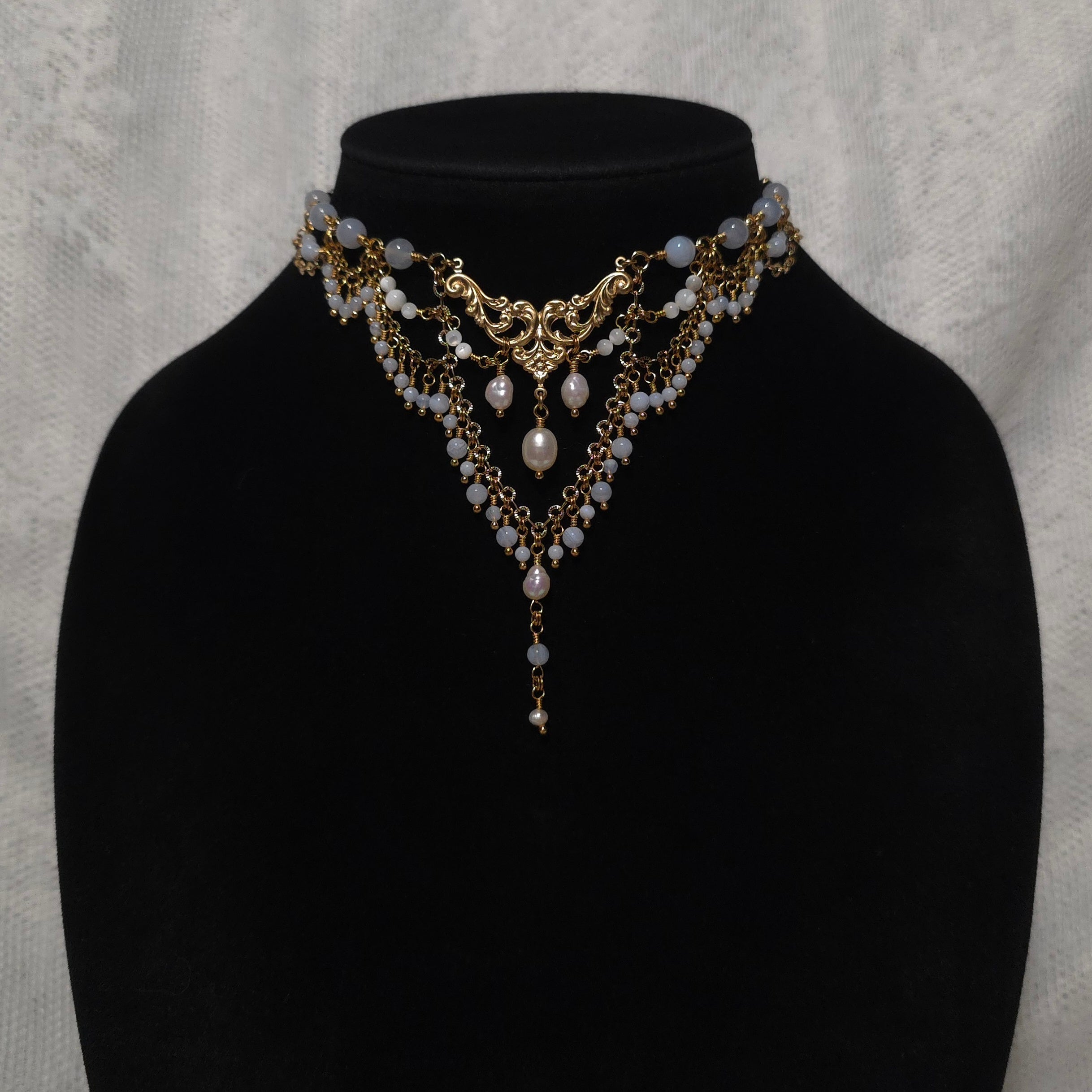 ENDLESS SEA | Gold & Blue Lace Agate Renaissance Inspired Statement Choker