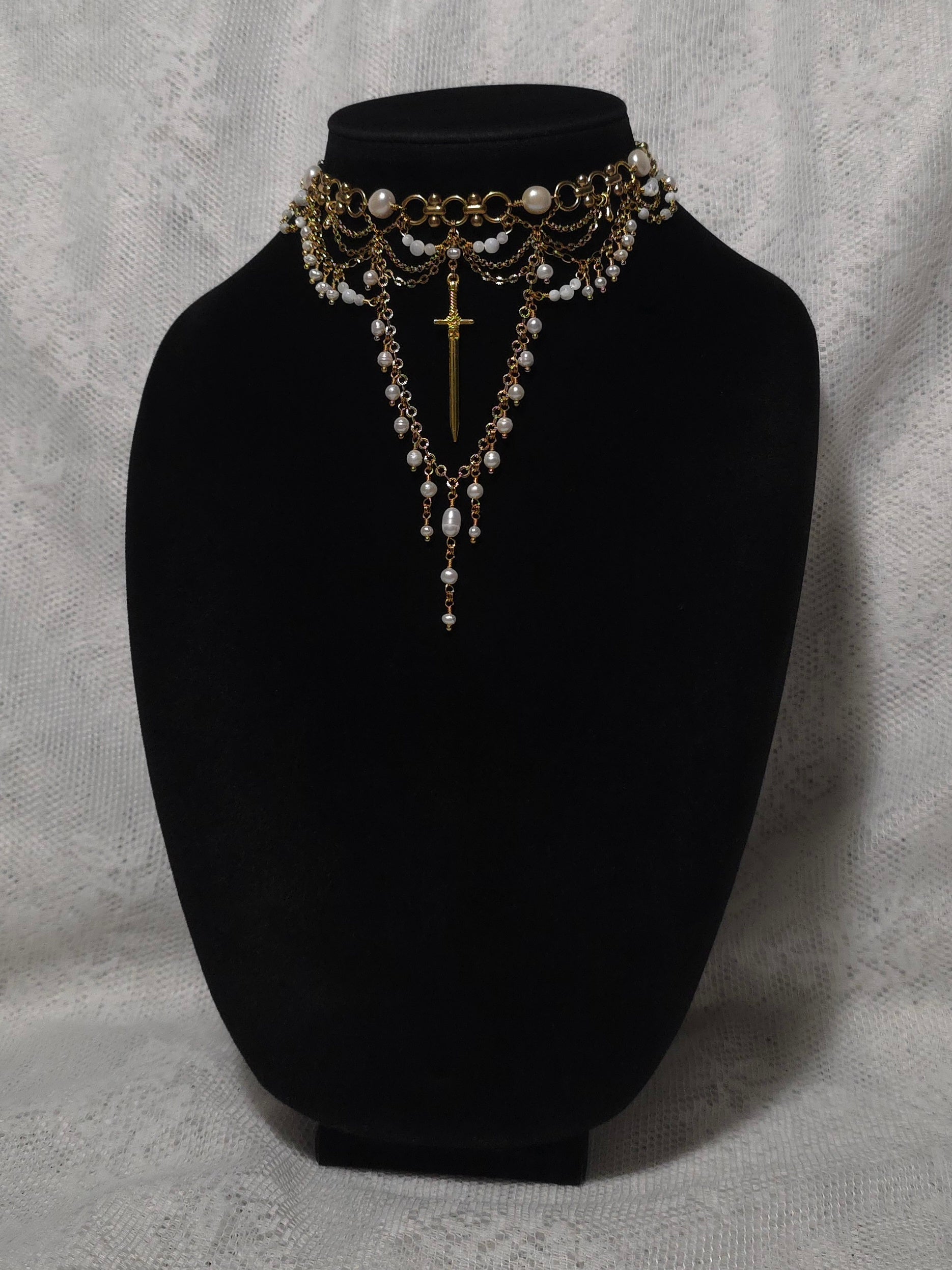 RESOLVE | Gold & Pearl Medieval Sword Statement Choker