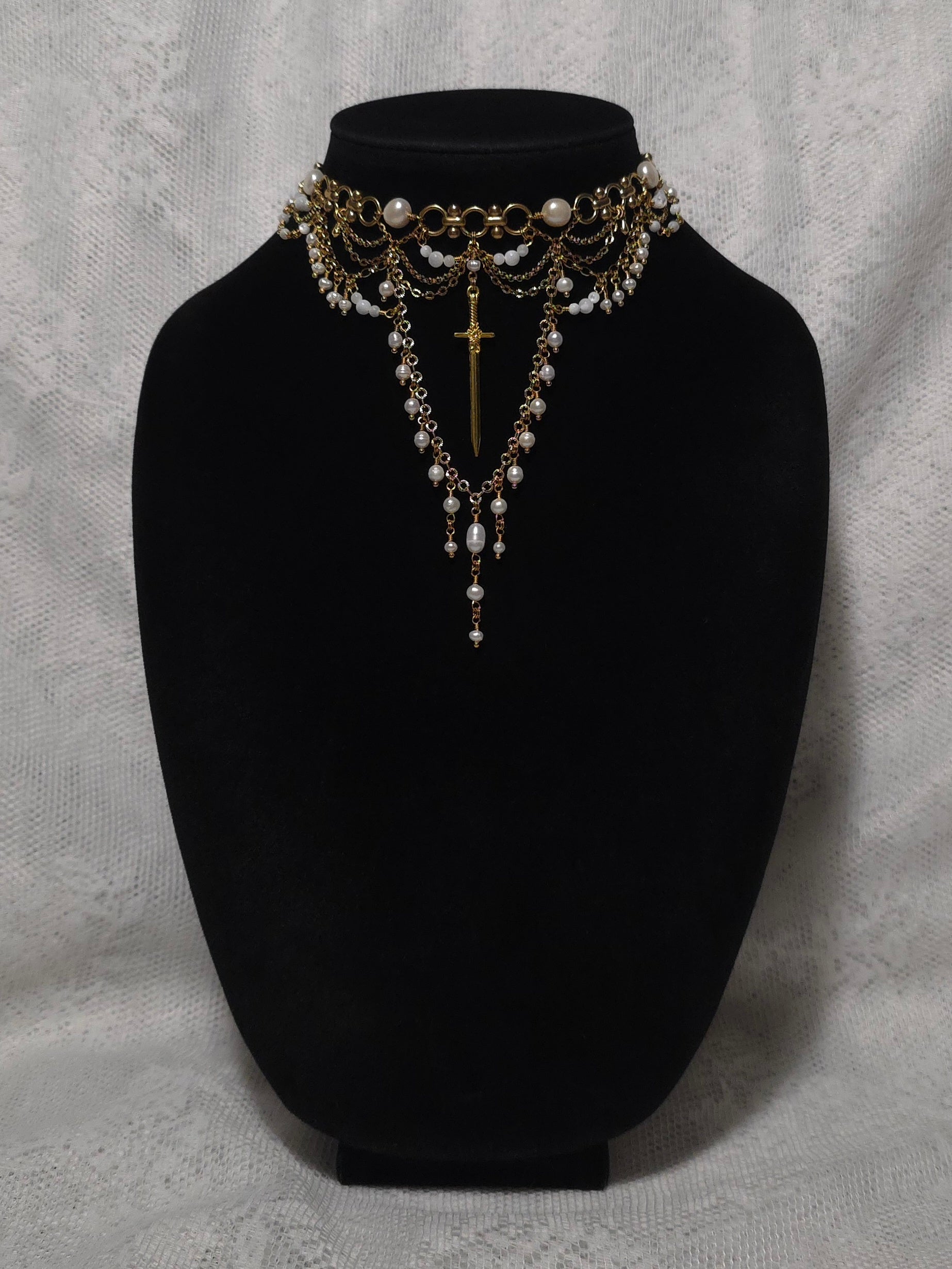 RESOLVE | Gold & Pearl Medieval Sword Statement Choker