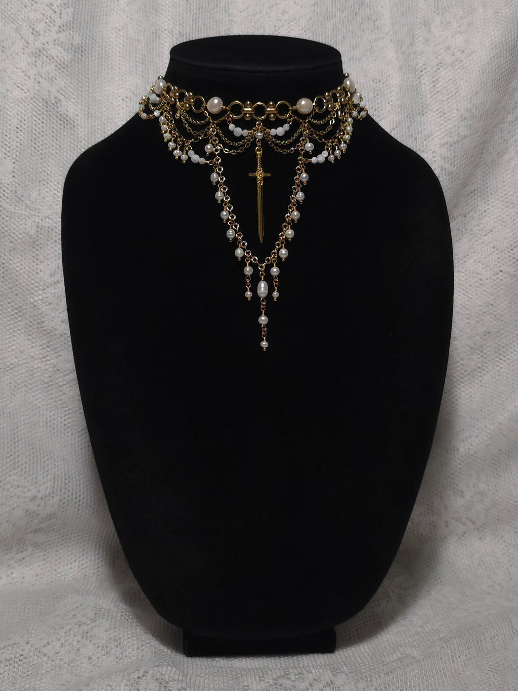 RESOLVE | Gold & Pearl Medieval Sword Statement Choker