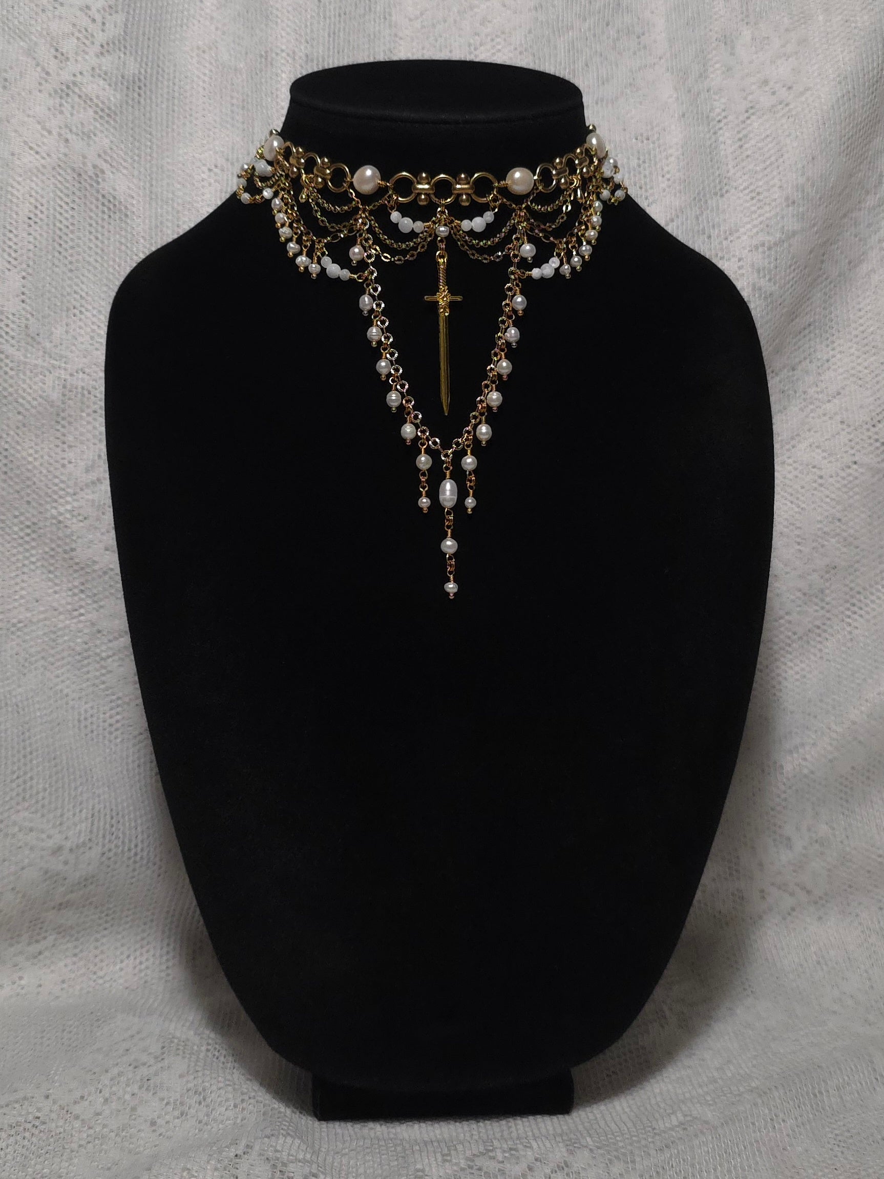 RESOLVE | Gold & Pearl Medieval Sword Statement Choker