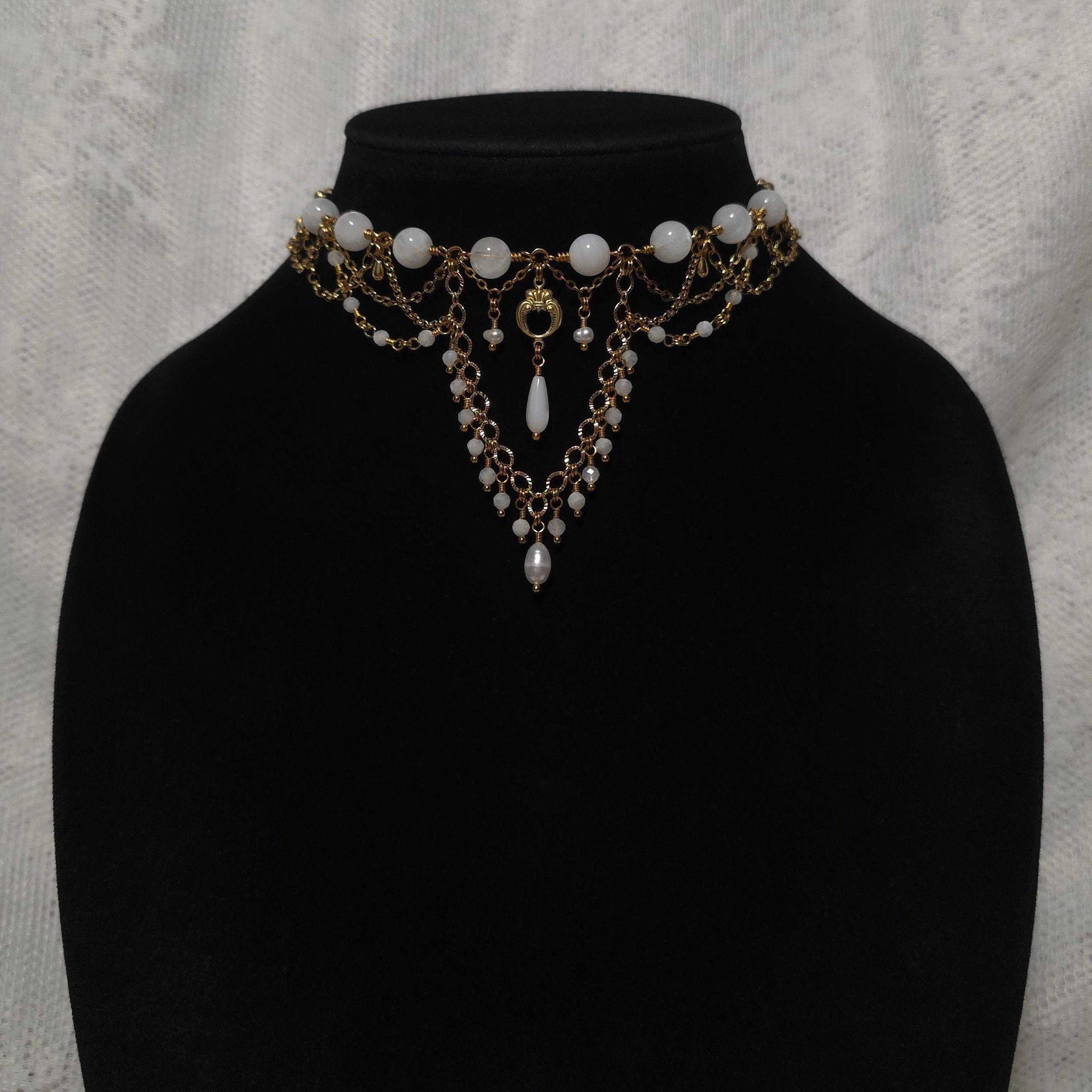 CRAG | Gold & Rainbow Moonstone Renaissance Inspired Statement Choker