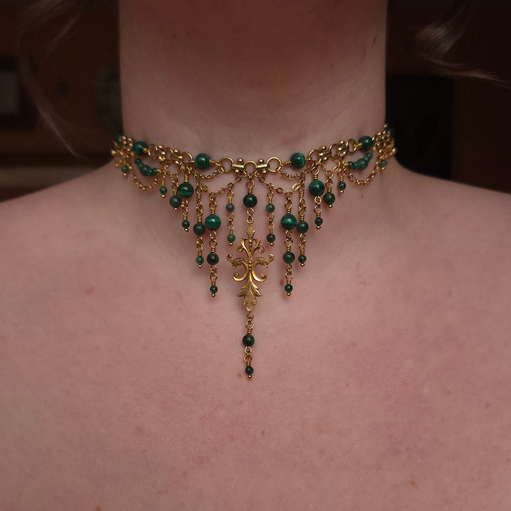 ARCANE | Gold & Malachite Renaissance Inspired Statement Choker