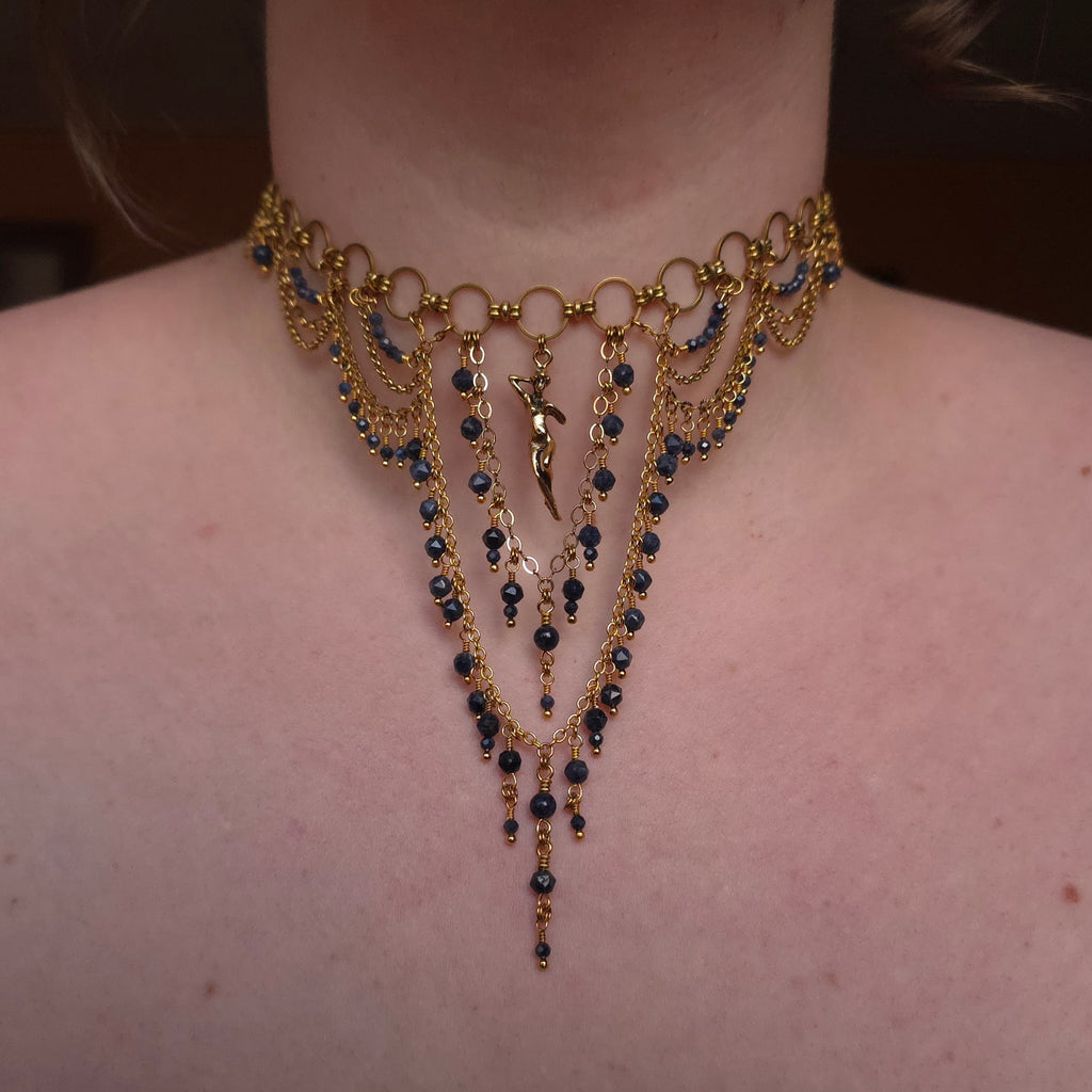 CLANDESTINE | Gold & Sapphire Renaissance Inspired Statement Choker