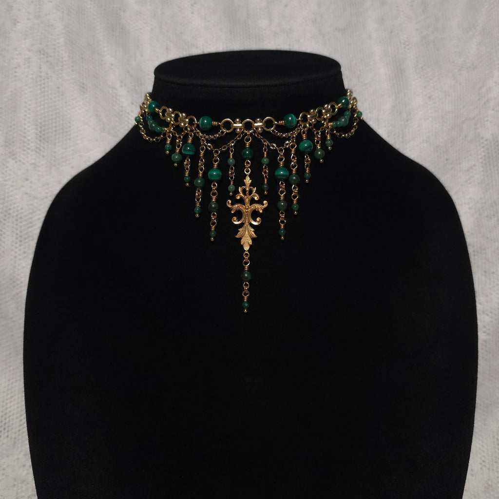 ARCANE | Gold & Malachite Renaissance Inspired Statement Choker