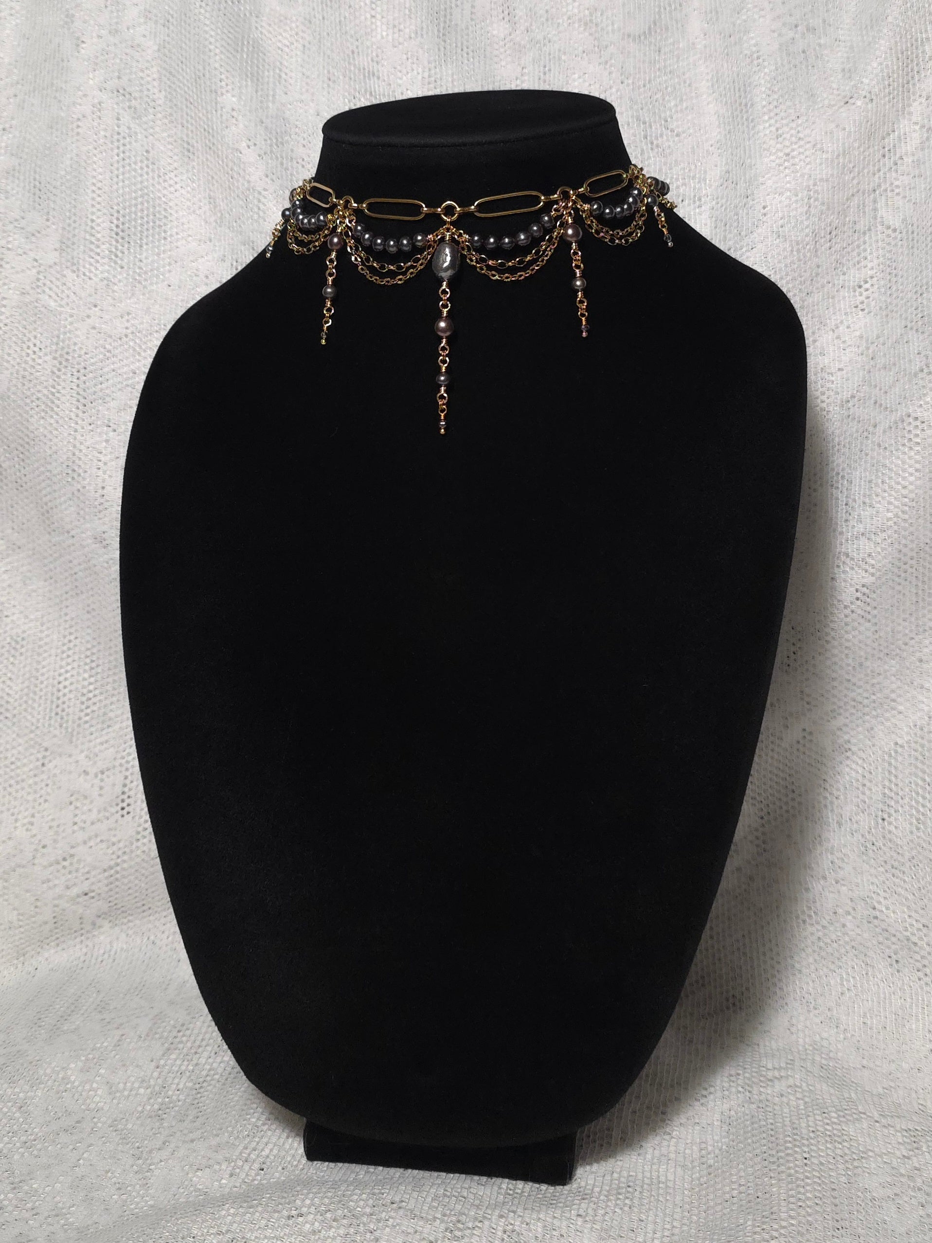 PORTENT | Gold & Black Pearl Renaissance Inspired Statement Choker