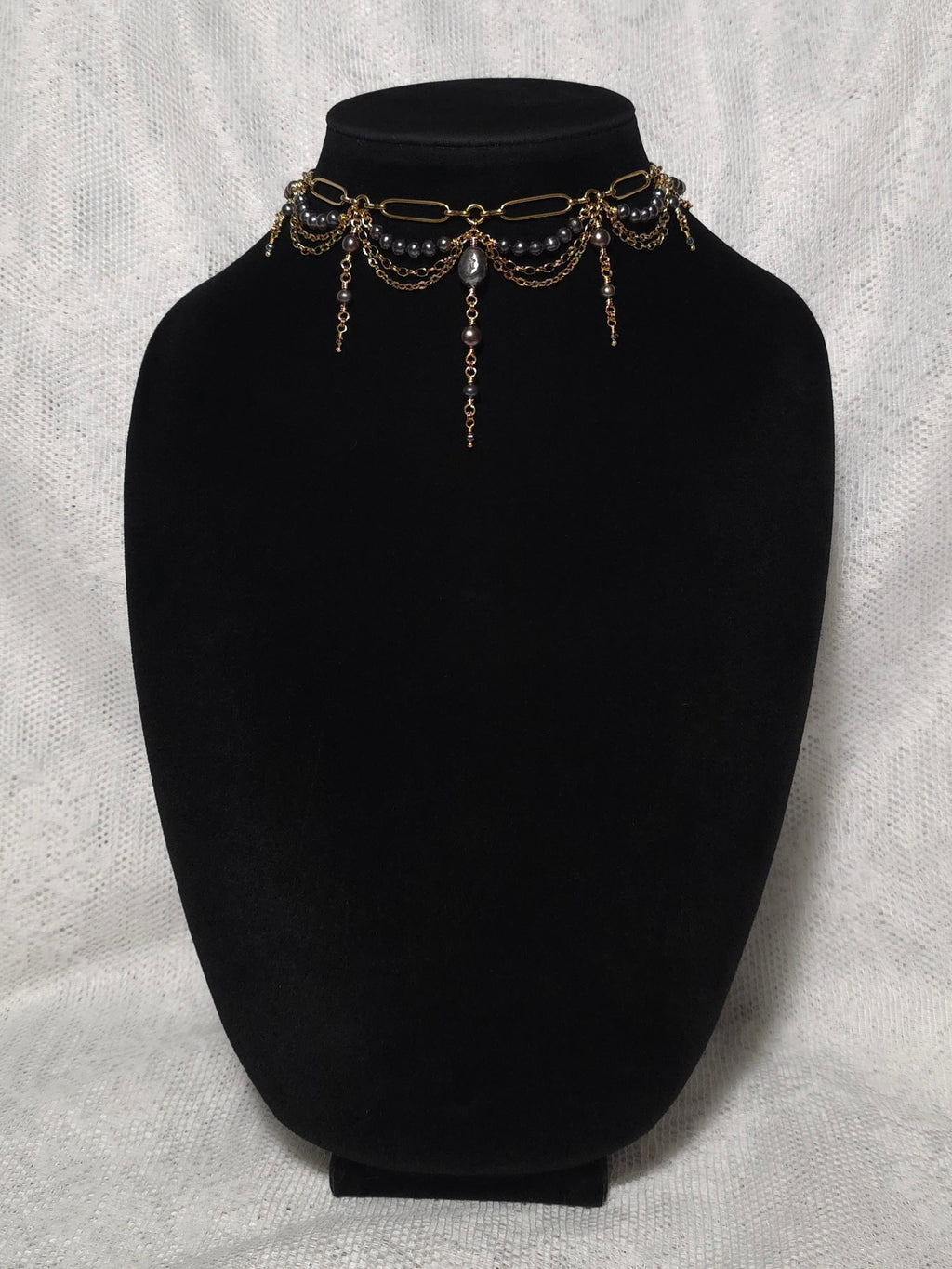 PORTENT | Gold & Black Pearl Renaissance Inspired Statement Choker