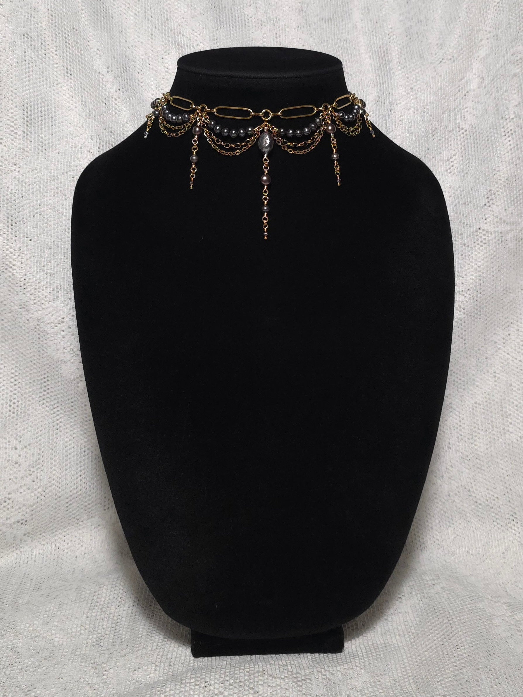 PORTENT | Gold & Black Pearl Renaissance Inspired Statement Choker