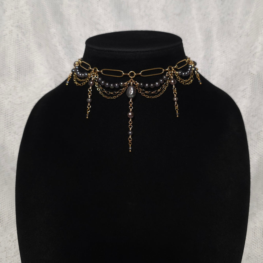 PORTENT | Gold & Black Pearl Renaissance Inspired Statement Choker