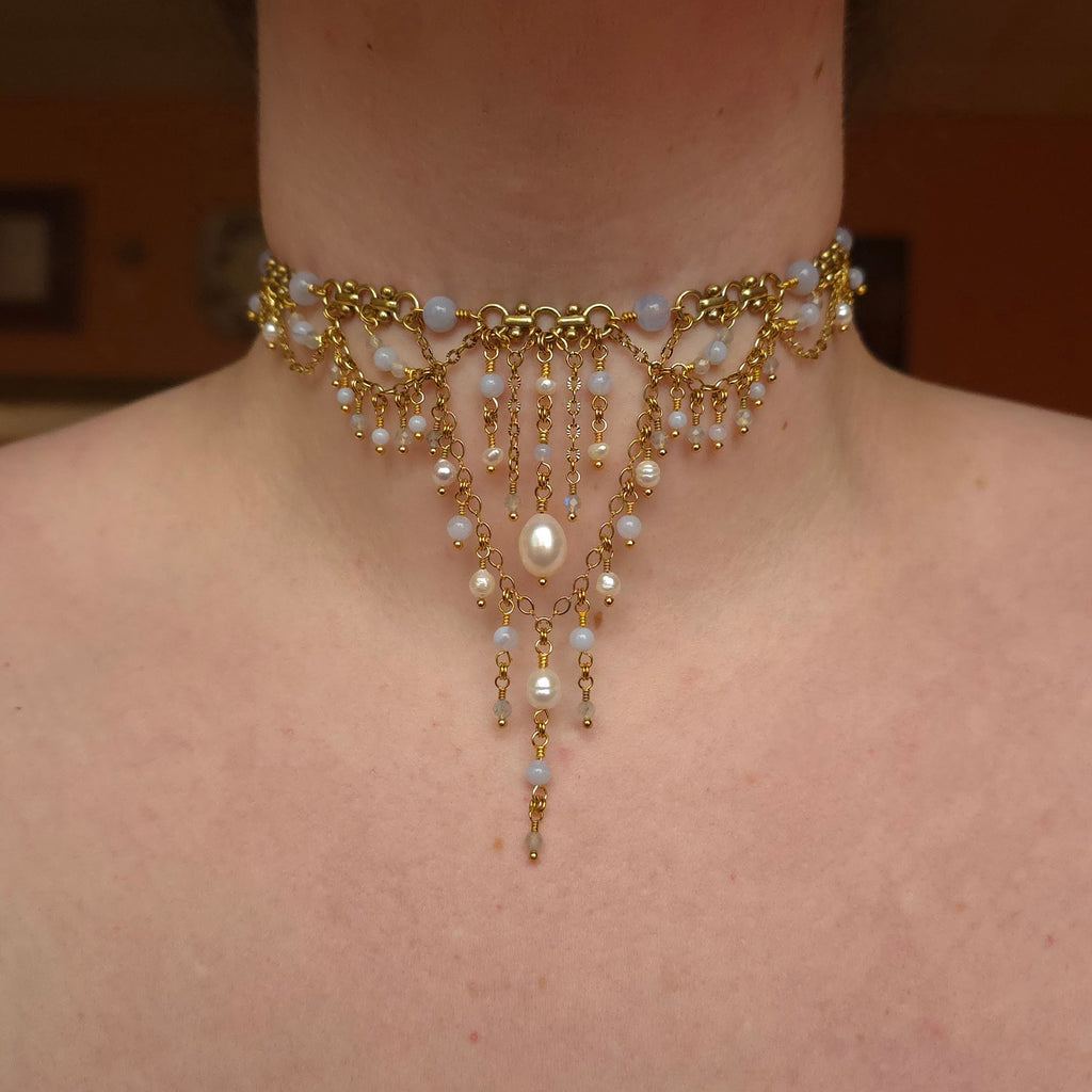 ADORATION | Gold & Blue Lace Agate Louvre Inspired Statement Choker