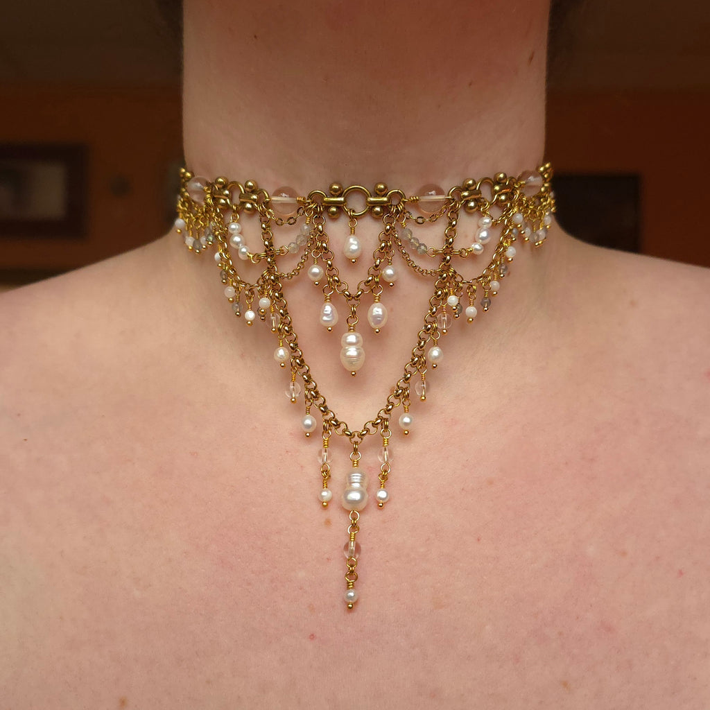 SEBASTIAN | Gold & Clear Quartz Louvre Inspired Statement Choker