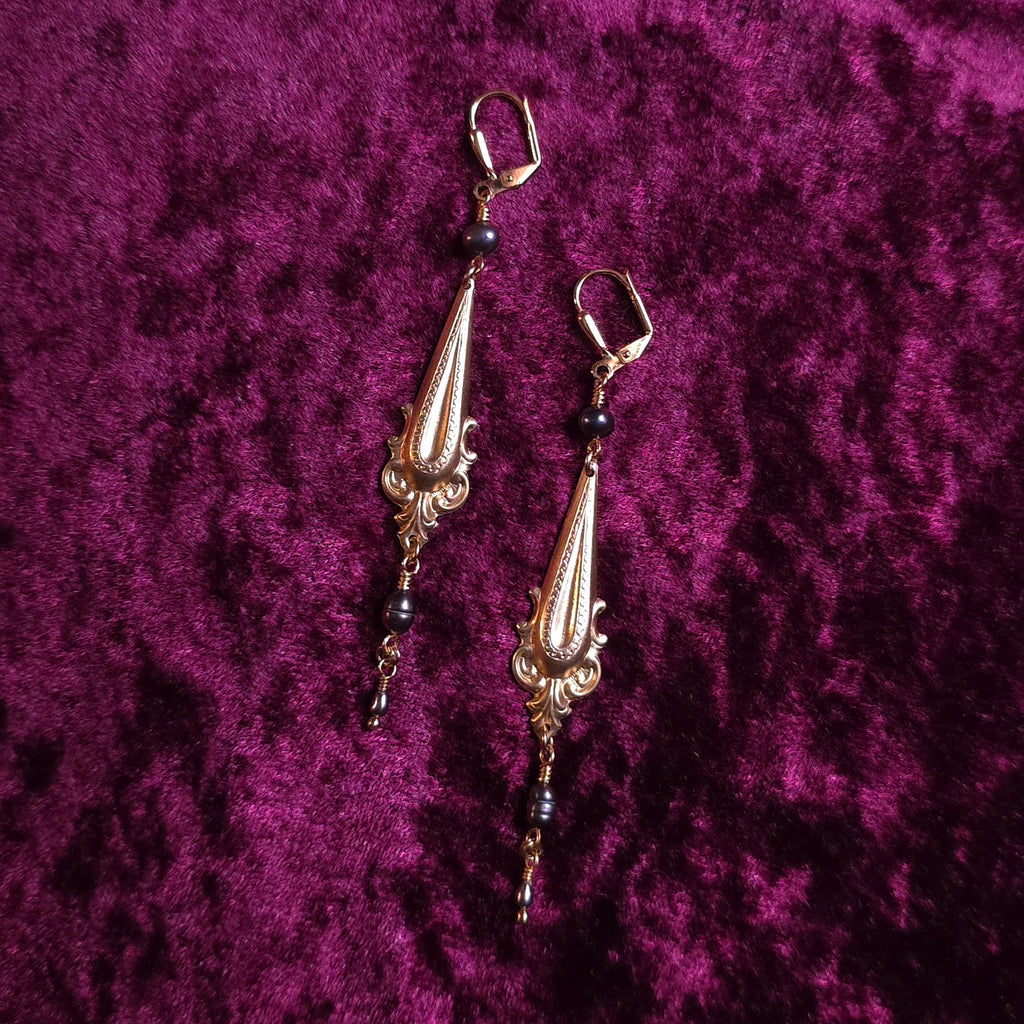 PLAGUE | Gold & Black Pearl Renaissance Inspired Statement Earrings