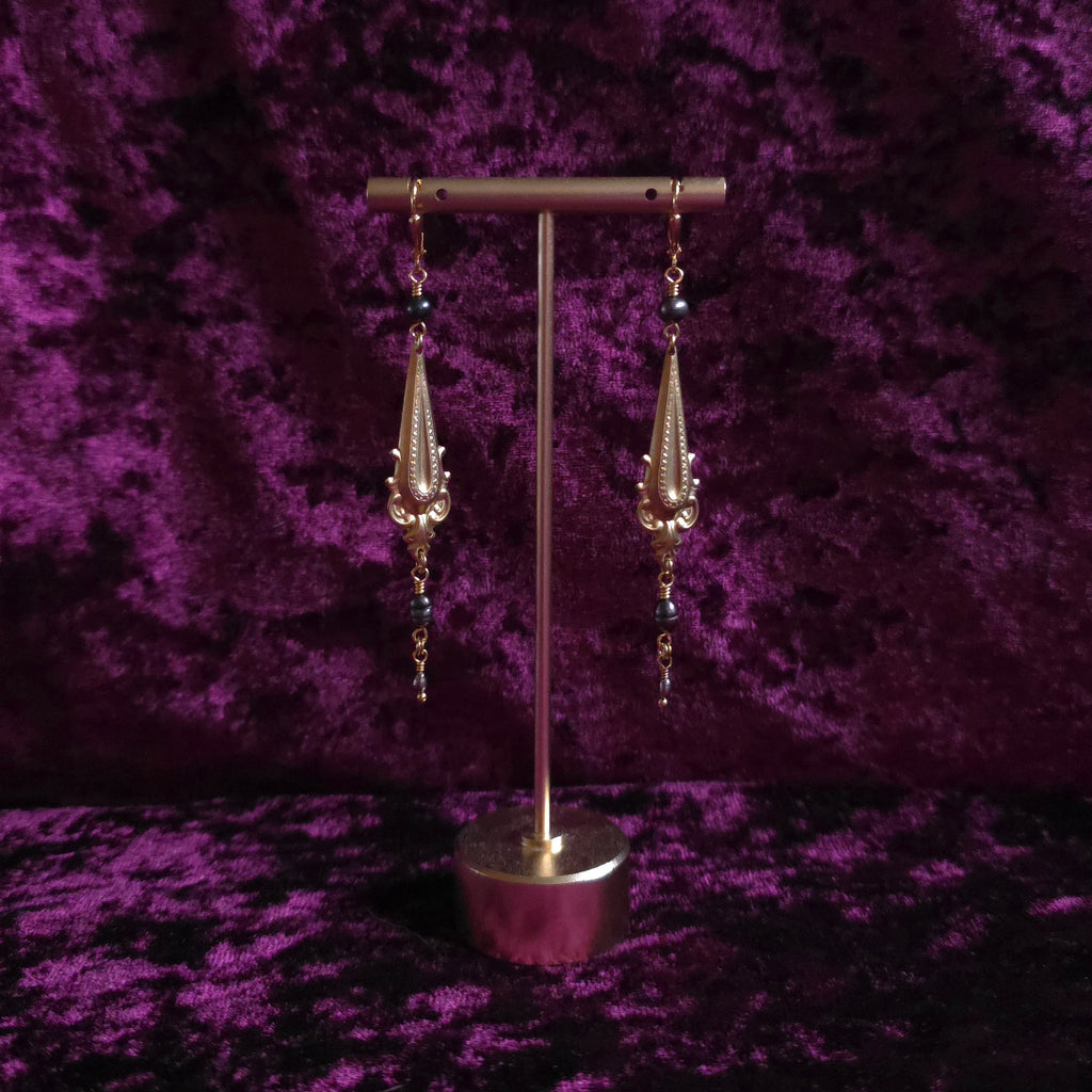 PLAGUE | Gold & Black Pearl Renaissance Inspired Statement Earrings