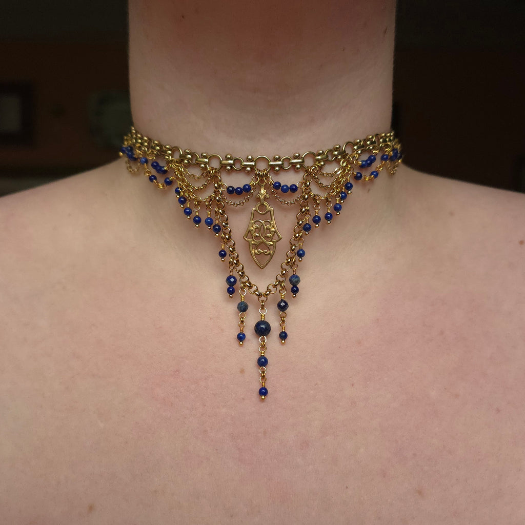 SINGULAR | Gold & Lapis Lazuli Renaissance Inspired Statement Choker