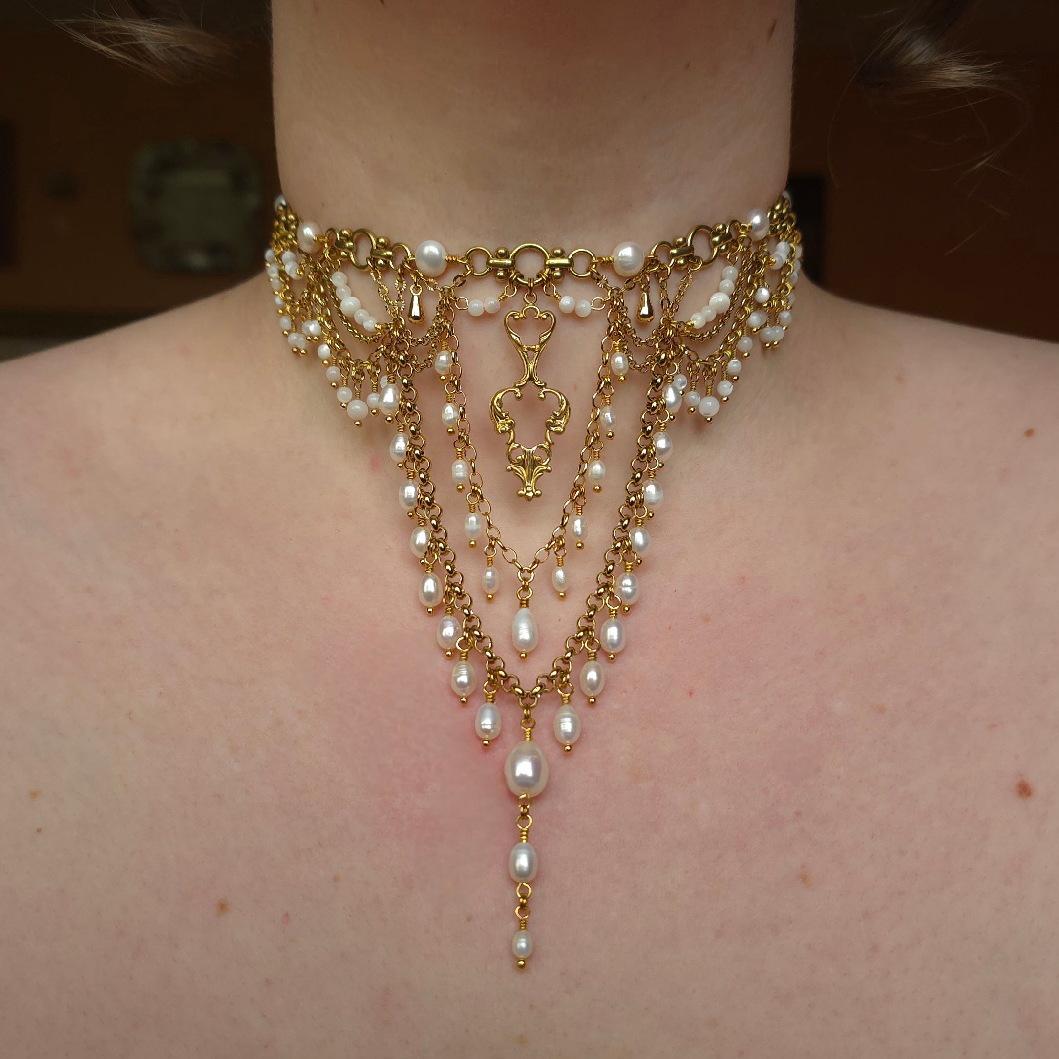 BETROTHED | Gold & Pearl Renaissance Inspired Statement Choker