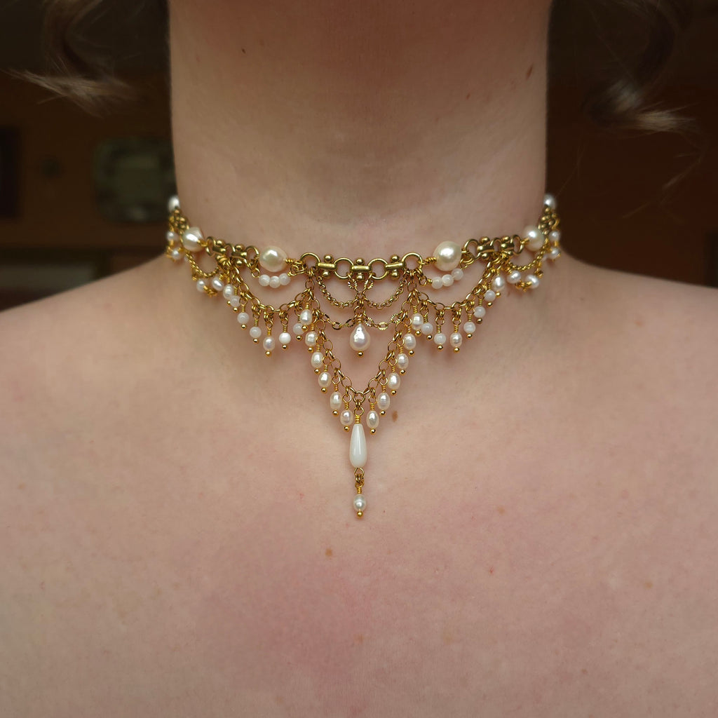 SEMPITERNAL | Gold & Pearl Renaissance Inspired Statement Choker