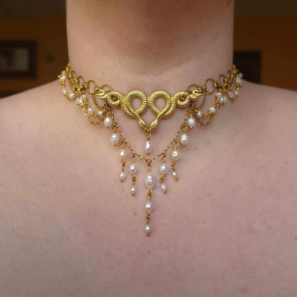 INTERTWINED | Gold & Pearl Renaissance Inspired Statement Choker