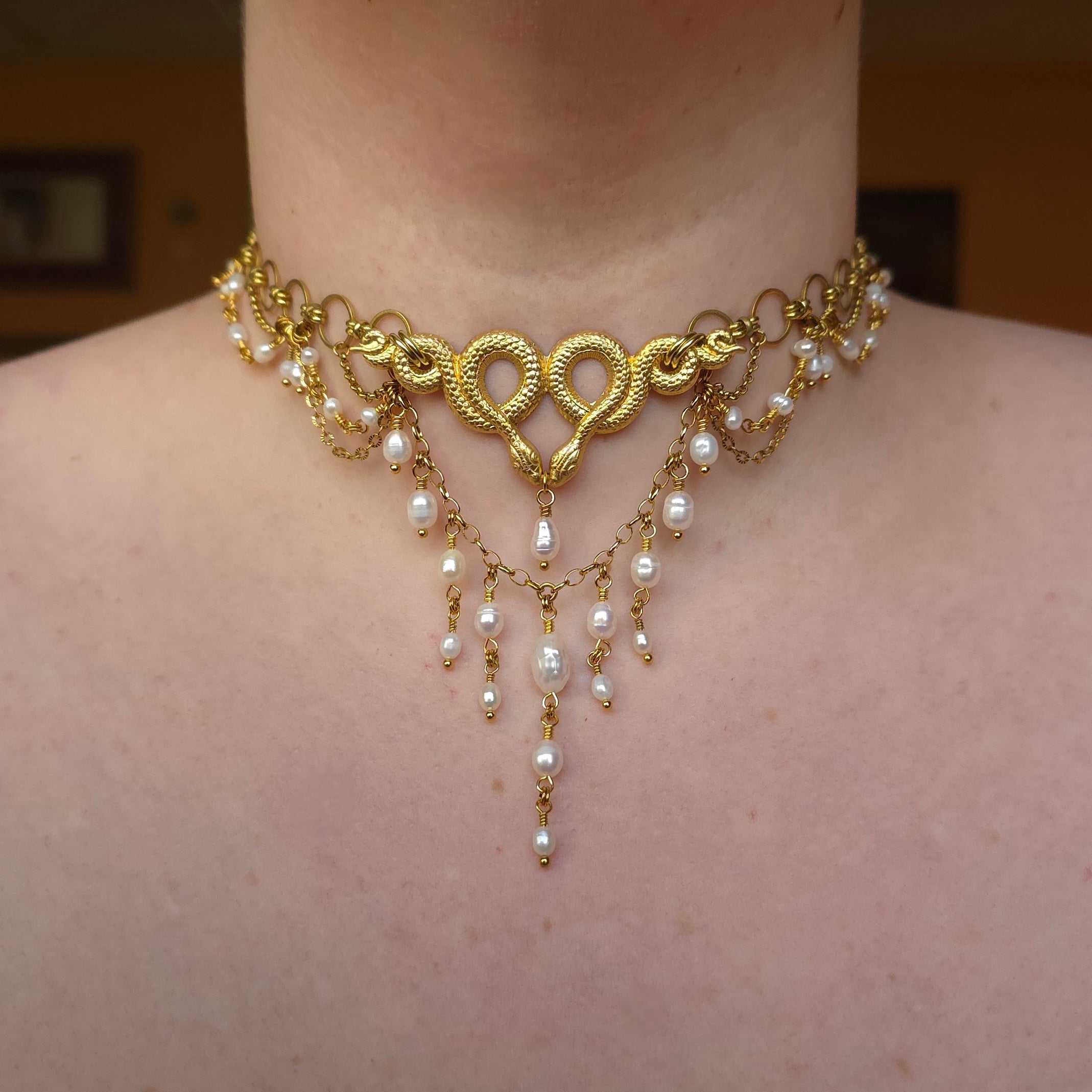 INTERTWINED | Gold & Pearl Renaissance Inspired Statement Choker