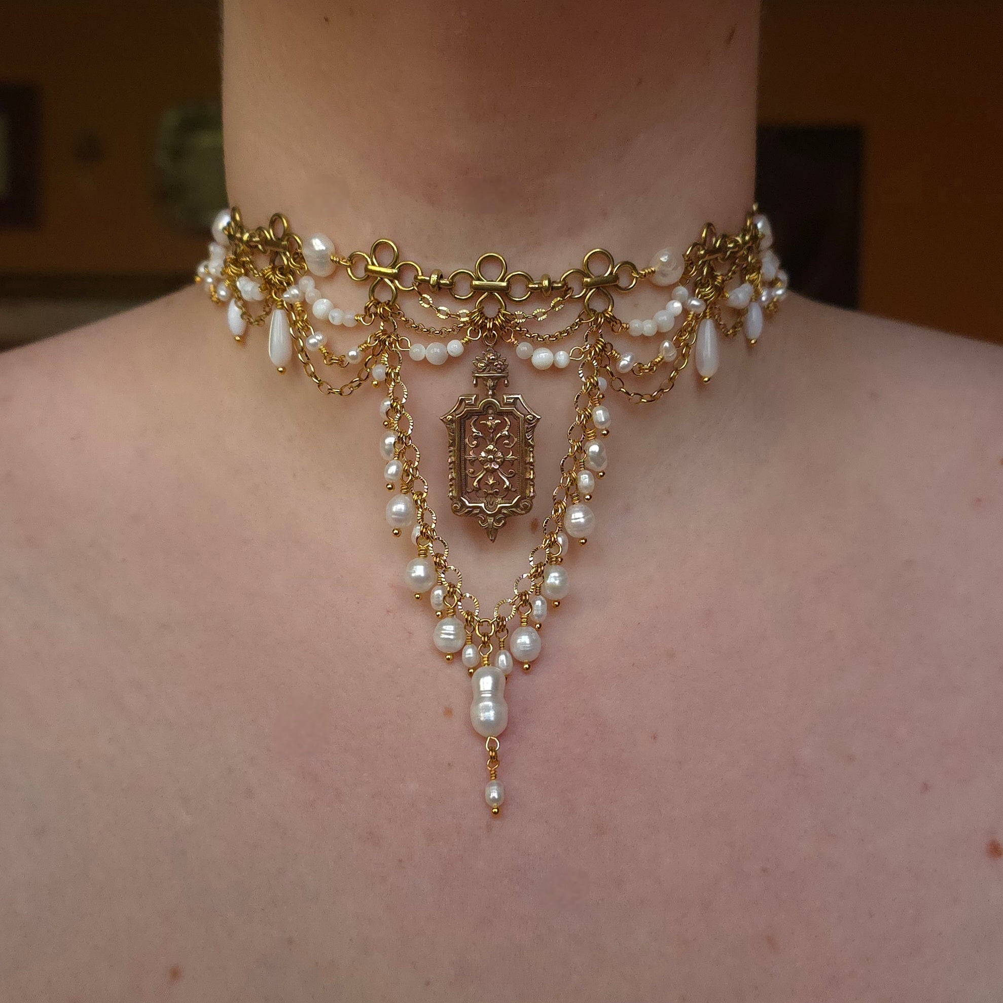 INFINITE BATHS | Gold & Pearl Renaissance Inspired Statement Choker
