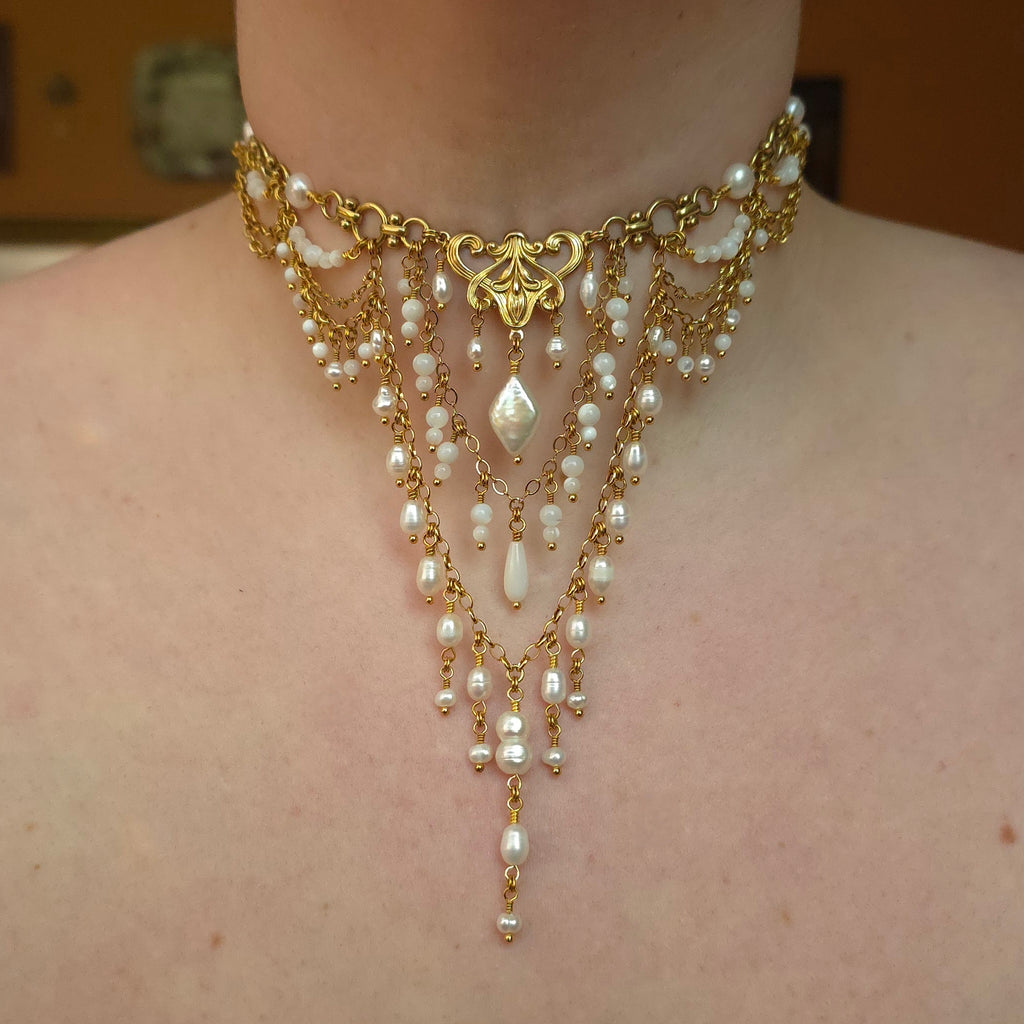 REVIVAL | Gold & Pearl Renaissance Inspired Statement Choker