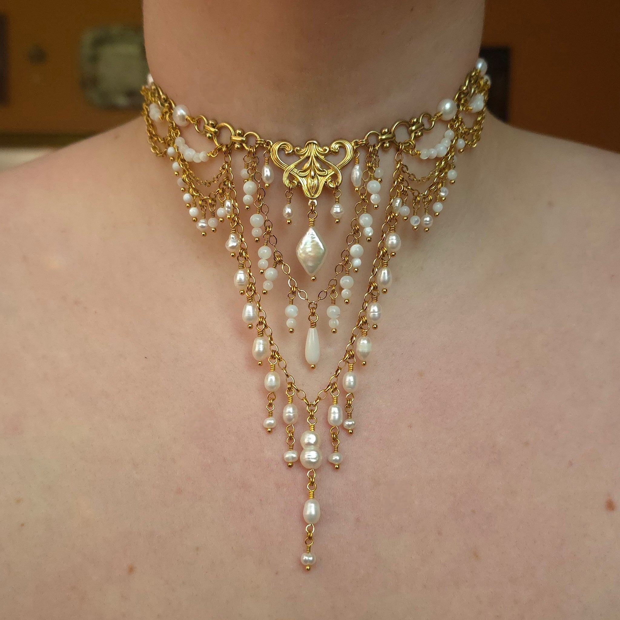 REVIVAL | Gold & Pearl Renaissance Inspired Statement Choker