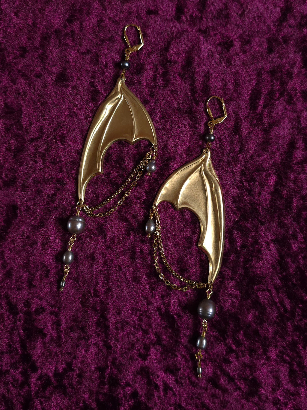 VANES | Gold & Black Pearl Bat Wing Earrings