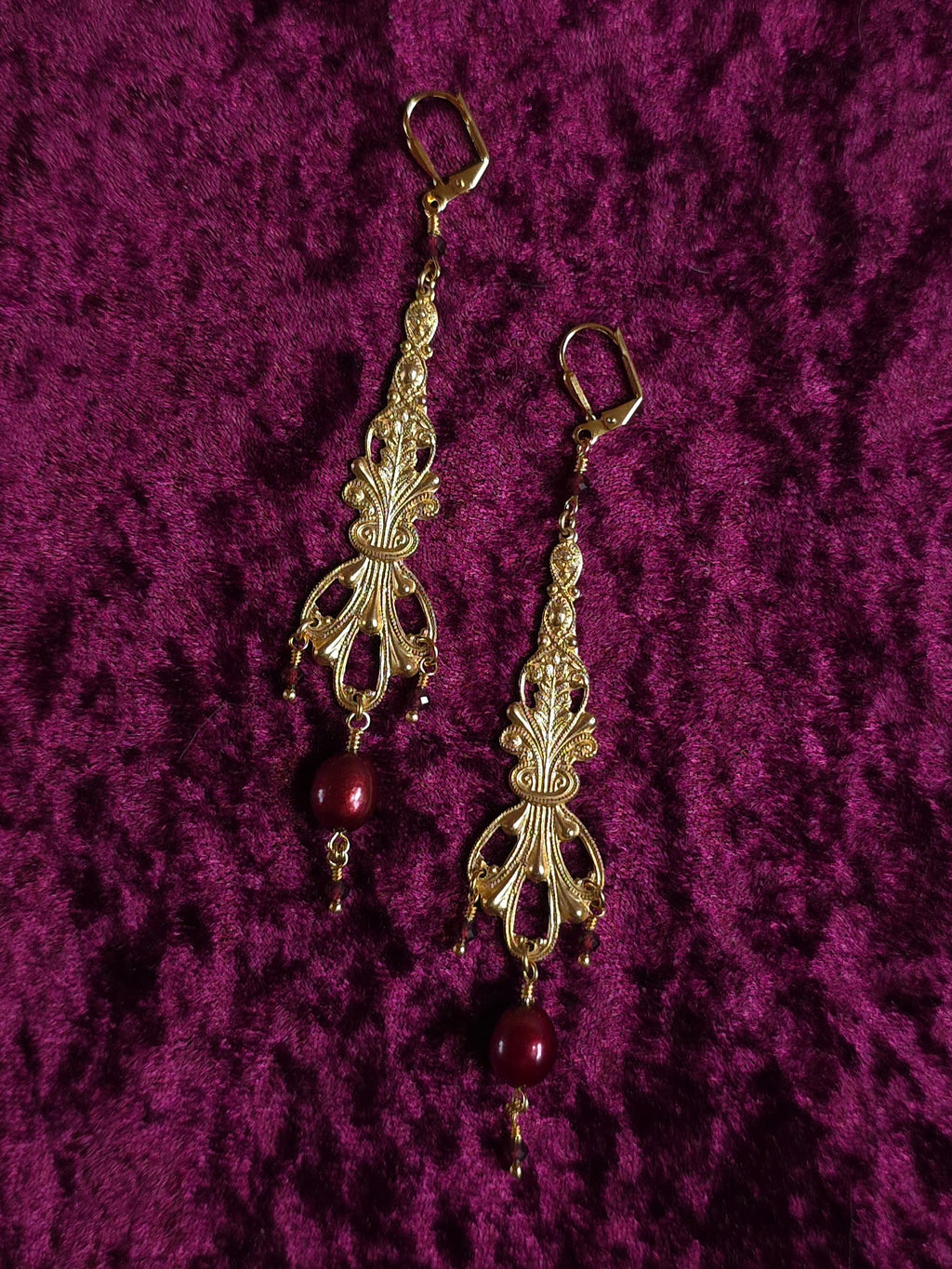 CARNAGE | Gold & Garnet Renaissance Inspired Earrings