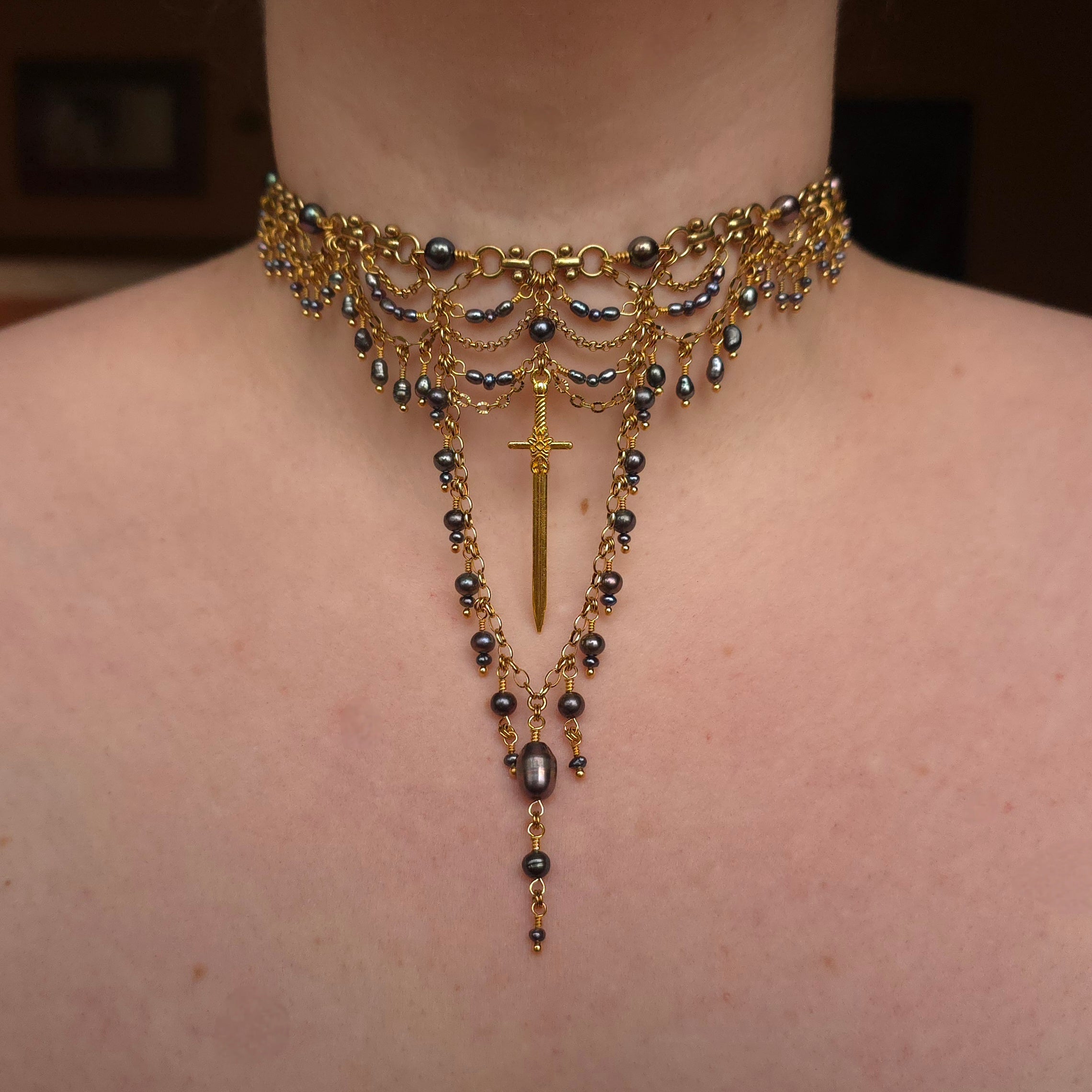 IRONCLAD | Gold & Black Pearl Medieval Inspired Statement Choker