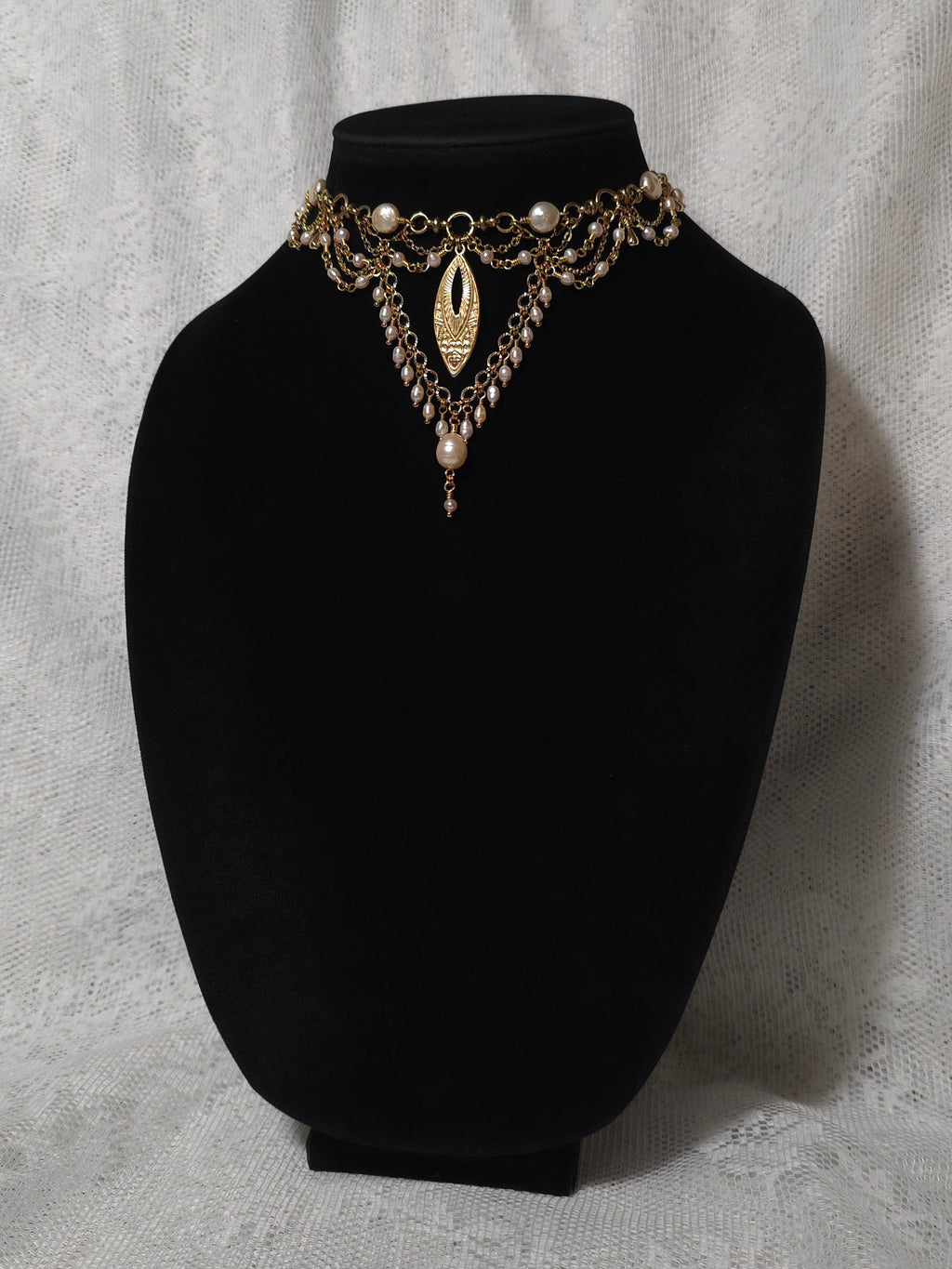 BLUSHING | Gold & Pink Pearl Renaissance Inspired Statement Choker