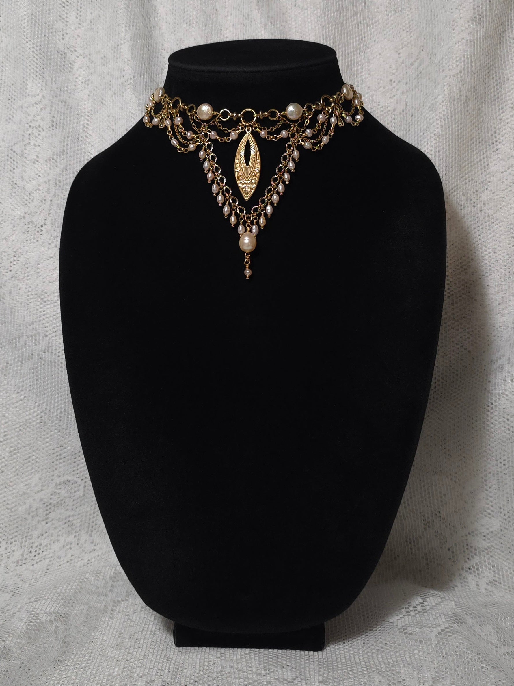 BLUSHING | Gold & Pink Pearl Renaissance Inspired Statement Choker