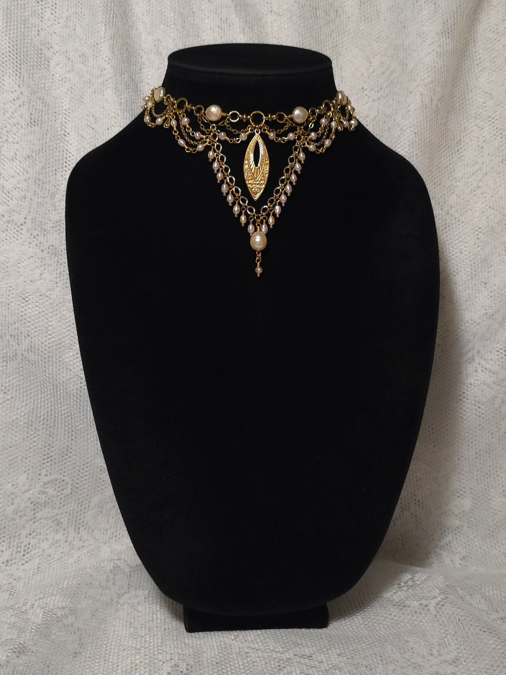 BLUSHING | Gold & Pink Pearl Renaissance Inspired Statement Choker