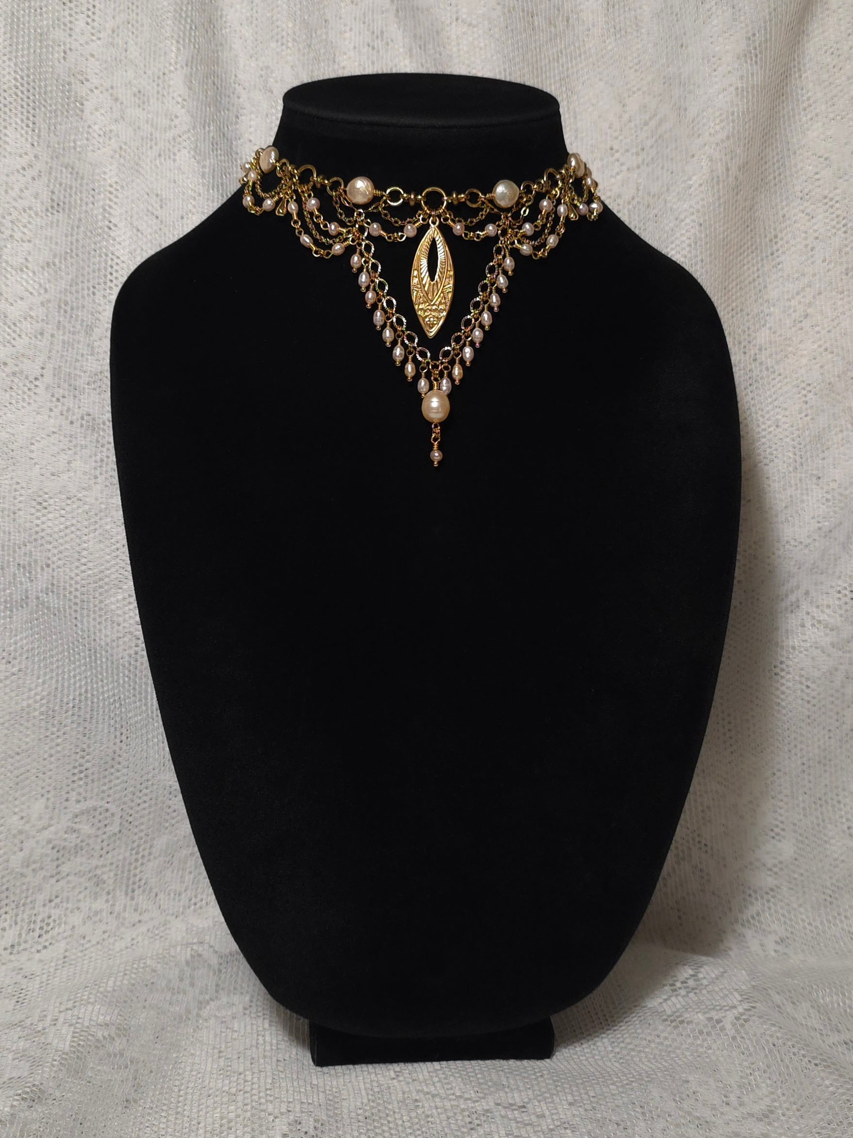 BLUSHING | Gold & Pink Pearl Renaissance Inspired Statement Choker