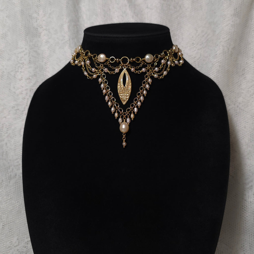 BLUSHING | Gold & Pink Pearl Renaissance Inspired Statement Choker