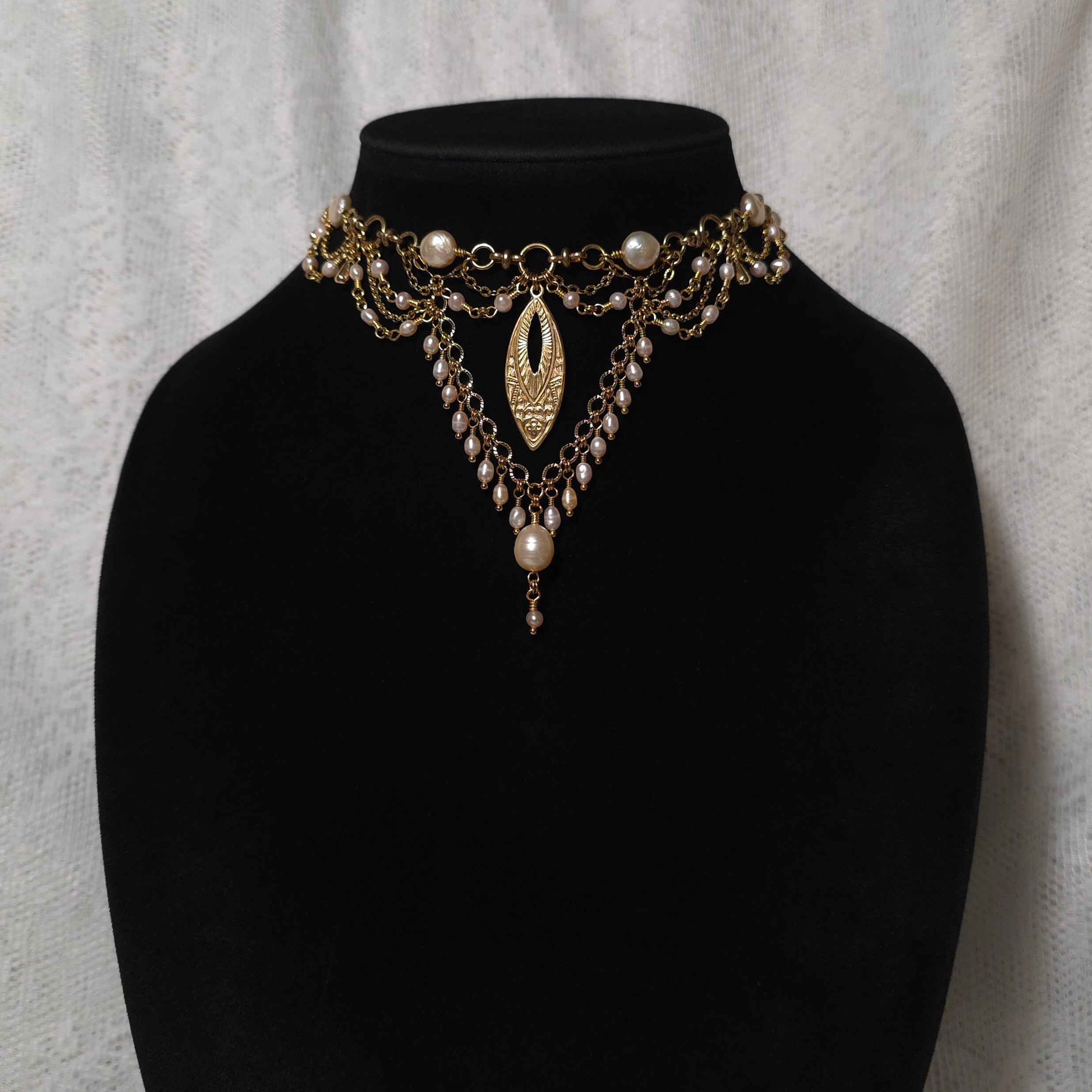 BLUSHING | Gold & Pink Pearl Renaissance Inspired Statement Choker