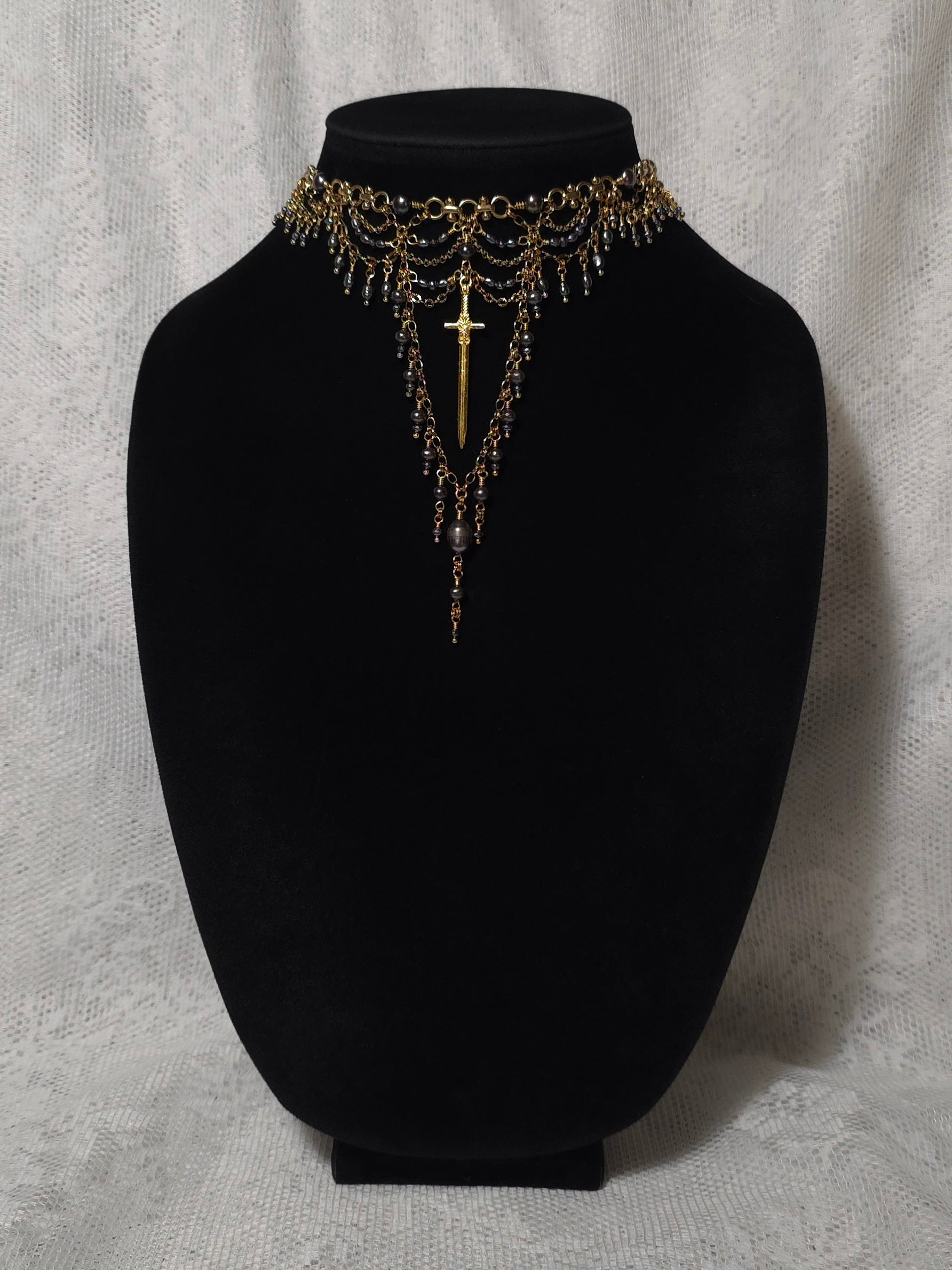 IRONCLAD | Gold & Black Pearl Medieval Inspired Statement Choker