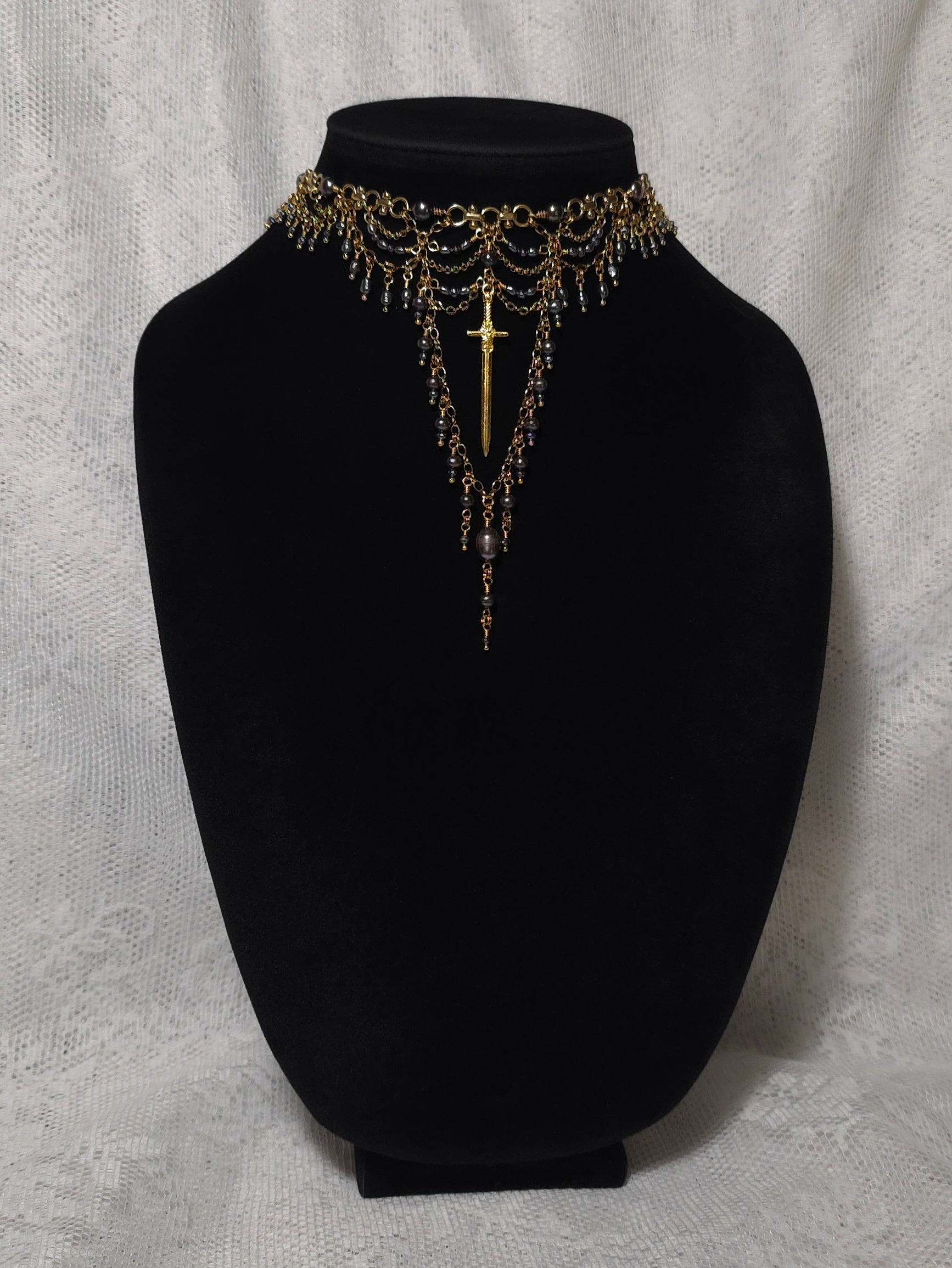 IRONCLAD | Gold & Black Pearl Medieval Inspired Statement Choker