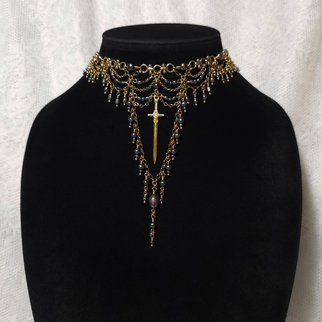 IRONCLAD | Gold & Black Pearl Medieval Inspired Statement Choker