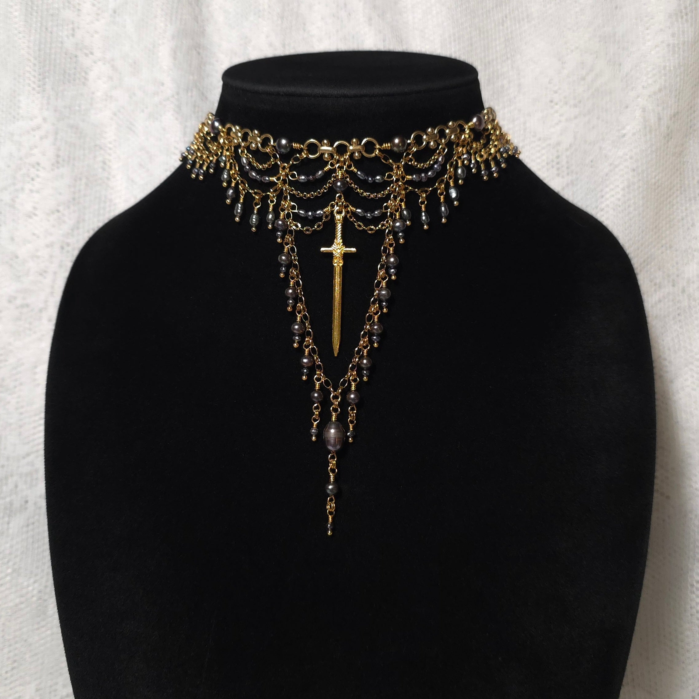 IRONCLAD | Gold & Black Pearl Medieval Inspired Statement Choker
