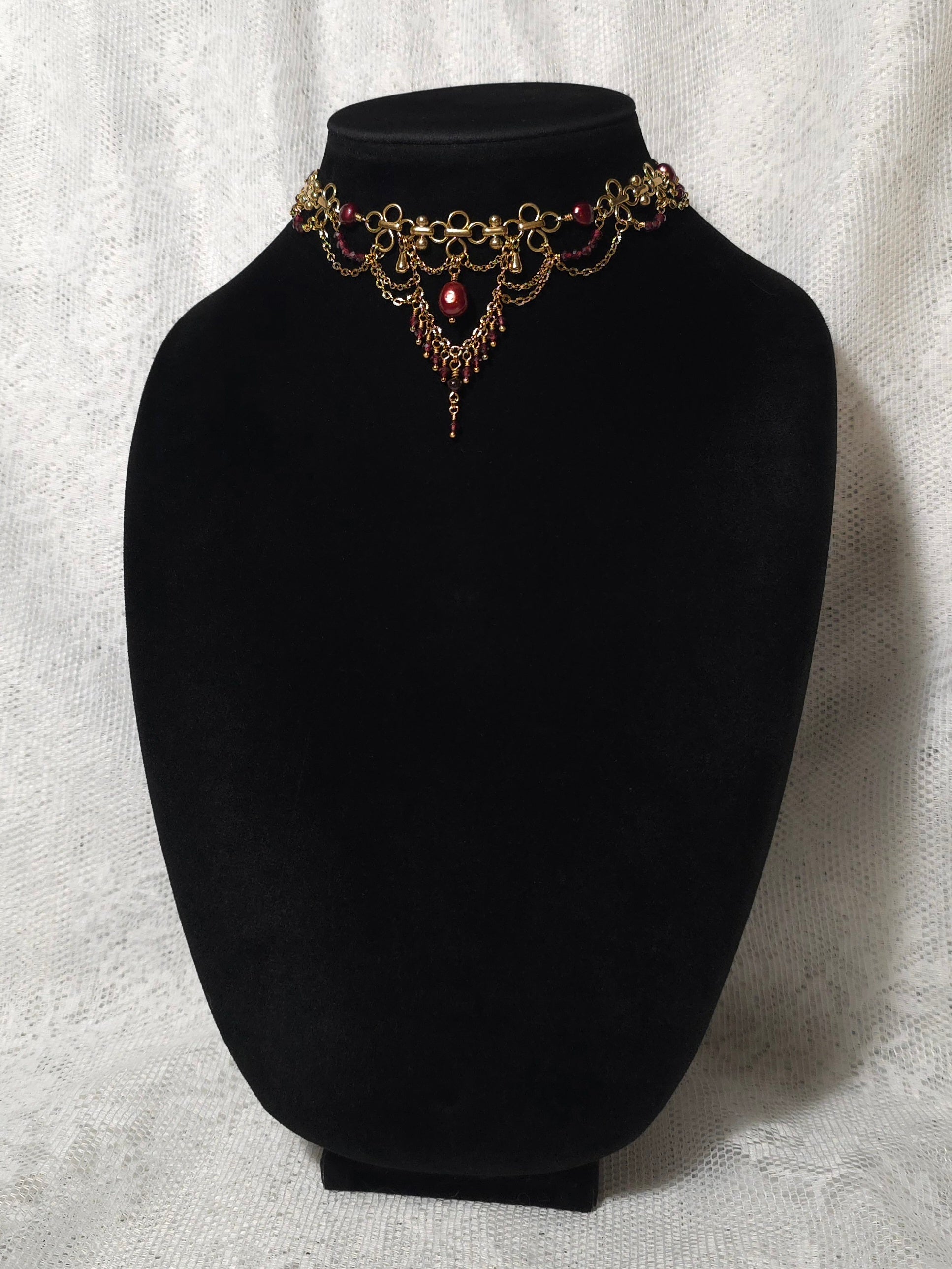 BEWITCHED | Gold, Red Pearl, & Garnet Renaissance Inspired Statement Choker