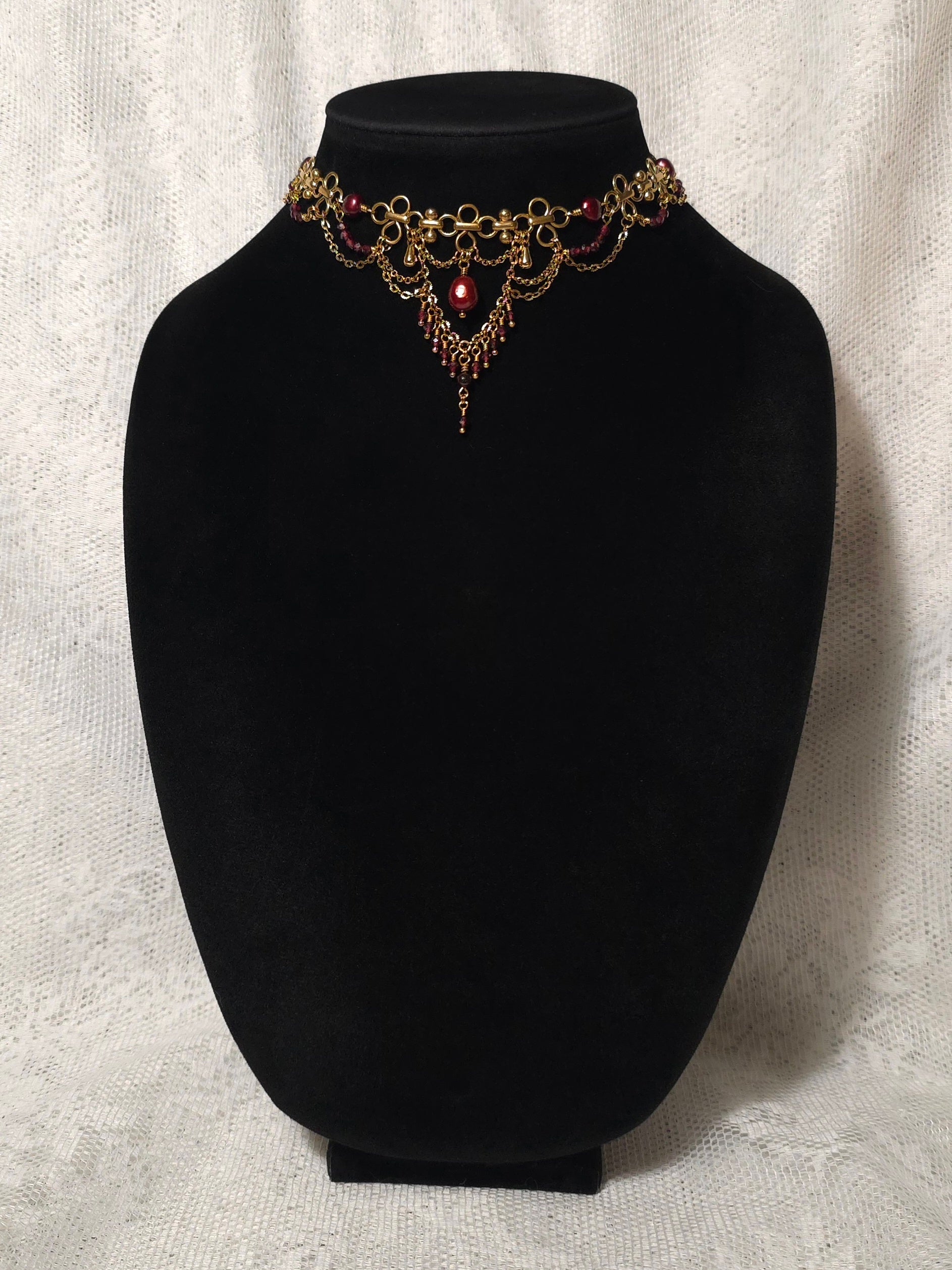 BEWITCHED | Gold, Red Pearl, & Garnet Renaissance Inspired Statement Choker