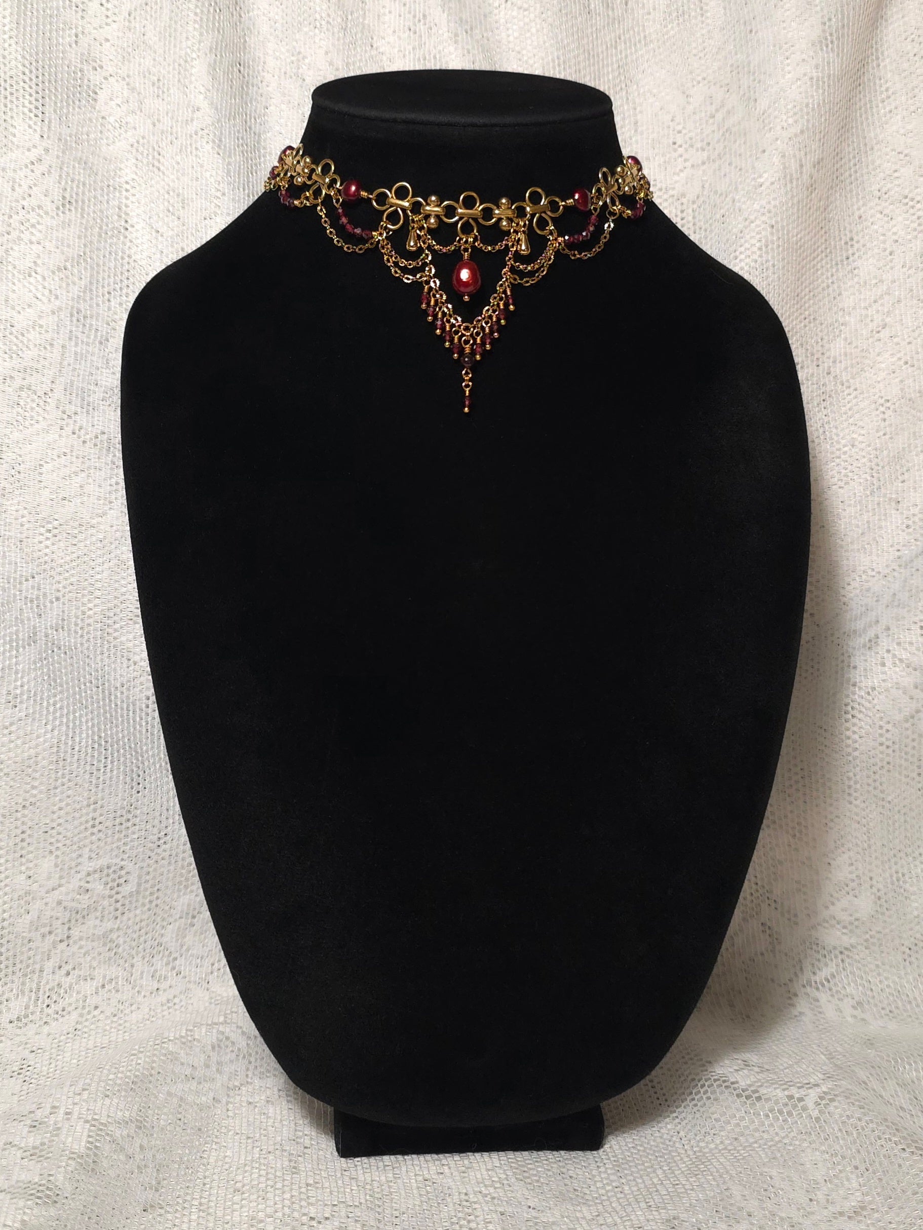 BEWITCHED | Gold, Red Pearl, & Garnet Renaissance Inspired Statement Choker