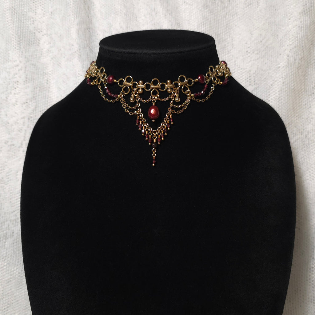 BEWITCHED | Gold, Red Pearl, & Garnet Renaissance Inspired Statement Choker