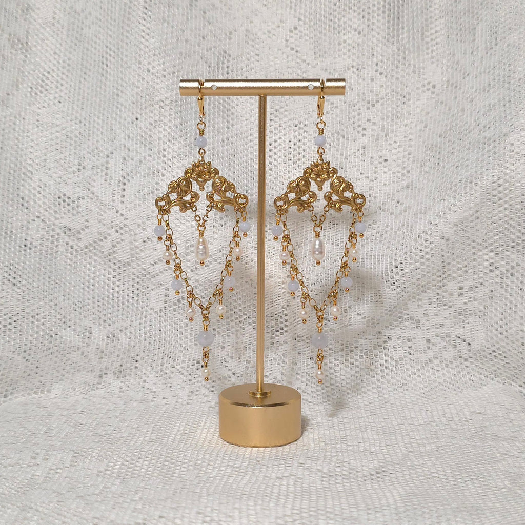 WELKIN | Gold, Pearl, & Blue Agate Renaissance Inspired Earrings