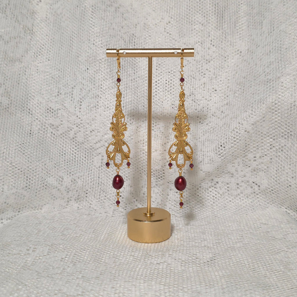 CARNAGE | Gold & Garnet Renaissance Inspired Earrings