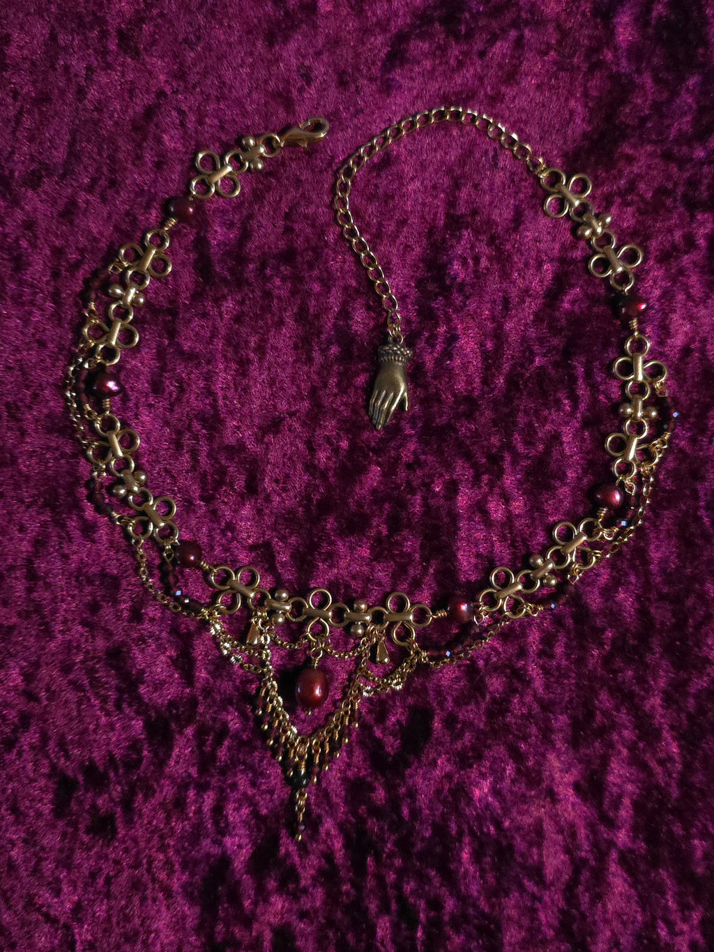 BEWITCHED | Gold, Red Pearl, & Garnet Renaissance Inspired Statement Choker